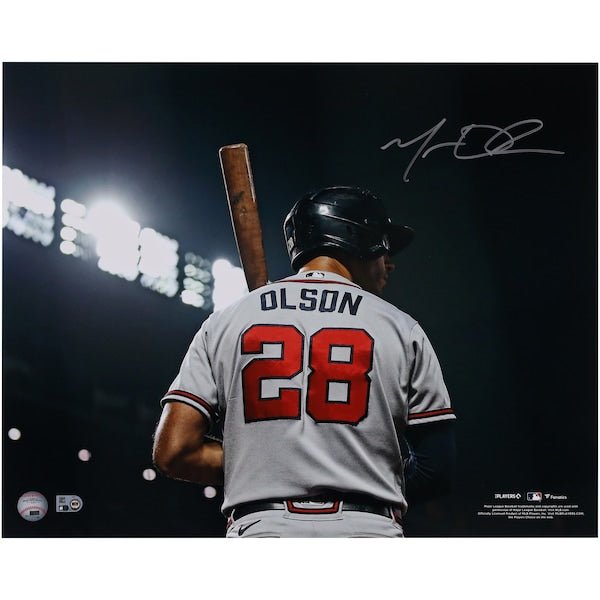 Matt Olson Atlanta Braves Autographed Fanatics Authentic 16" x 20" Gray Jersey with Bat Photograph - The Ballers Bank