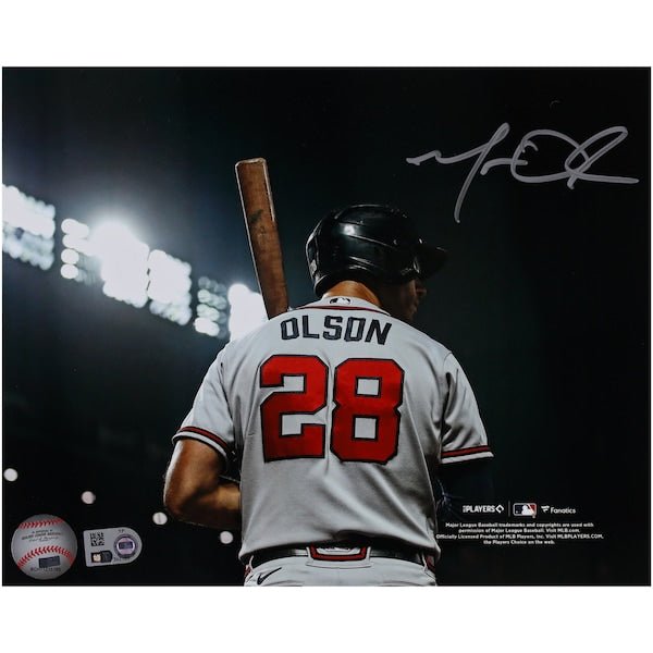 Matt Olson Atlanta Braves Autographed Fanatics Authentic 8" x 10" Gray Jersey with Bat Photograph - The Ballers Bank