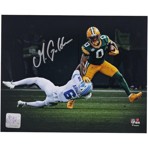 Matthew Golden Green Bay Packers Autographed Fanatics Authentic 8" x 10" Stiff Arm Spotlight Photograph - The Ballers Bank