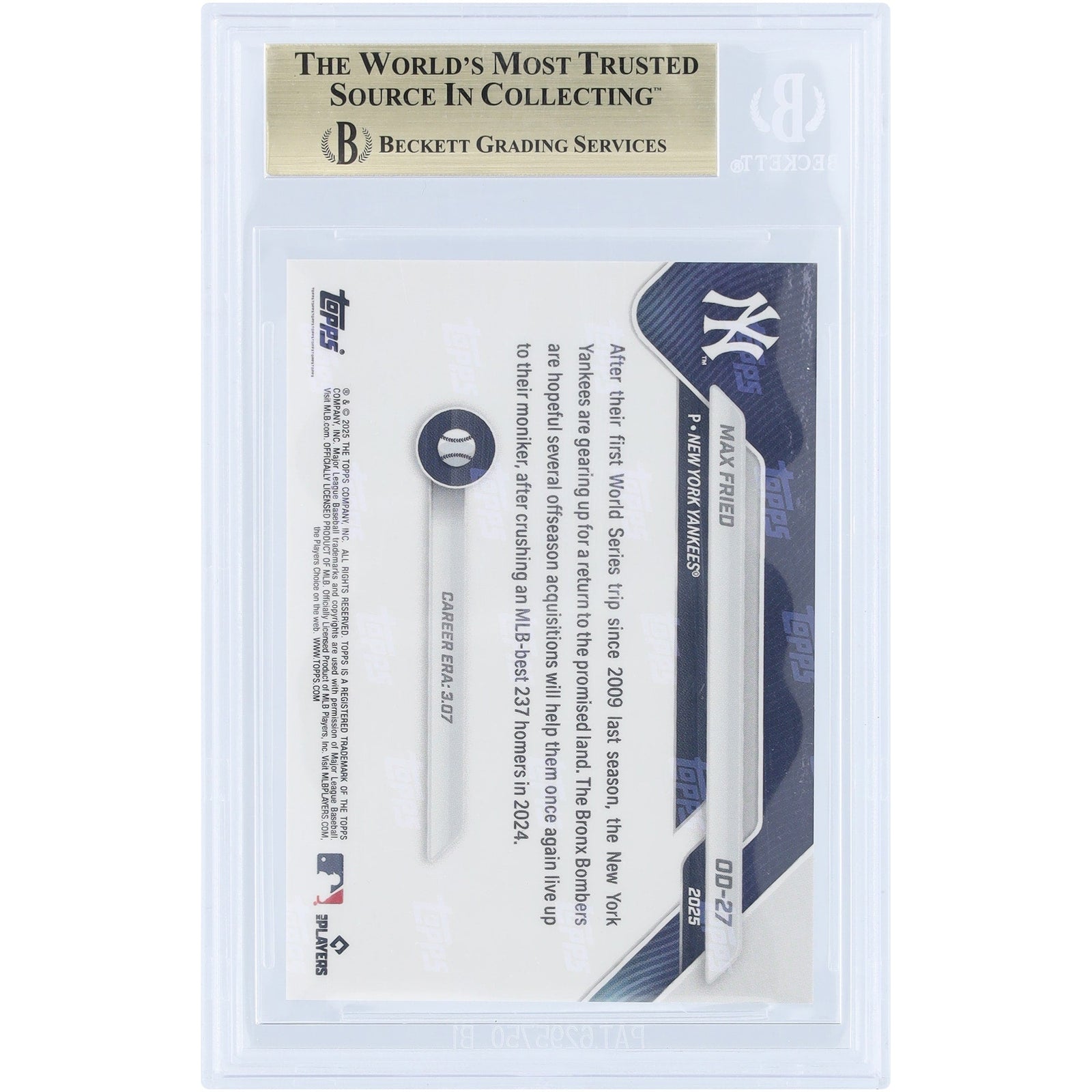 Max Fried New York Yankees 2025 Topps Now Road to Opening Day OD - 27 BGS Authenticated 9.5 Card - The Ballers Bank