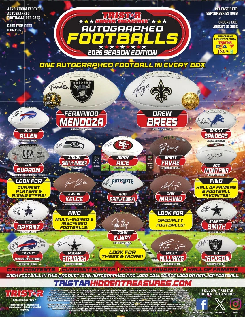 2026 Tristar Hidden Treasures Autographed Footballs | 4-Box Case