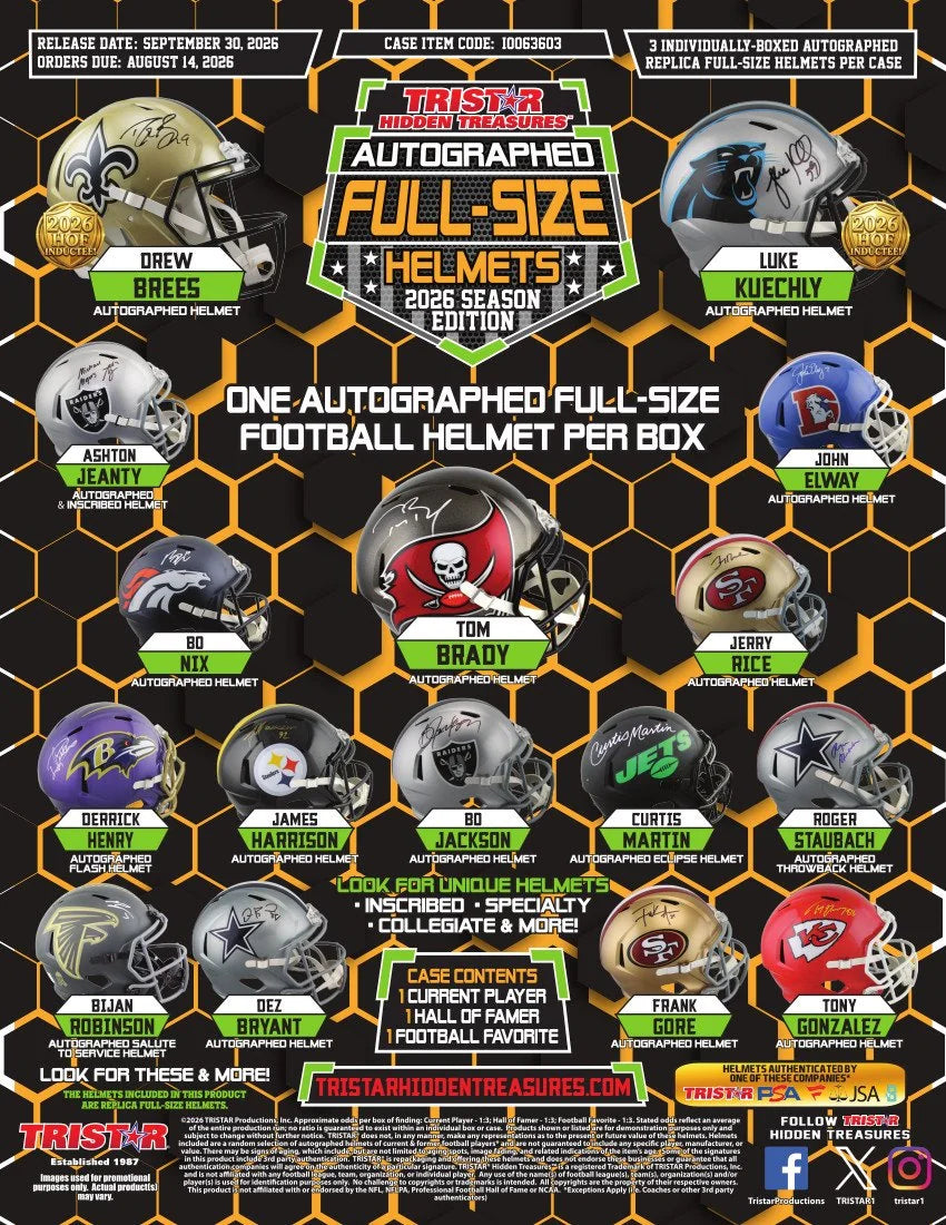 2026 Tristar Hidden Treasures Football Autographed Full-Size Helmet Season Edition 3 Box Case - B3