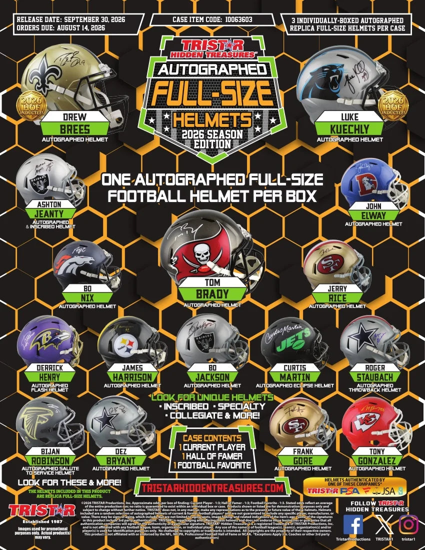2026 Tristar Hidden Treasures Football Autographed Full-Size Helmet | 3 Box Case - B5