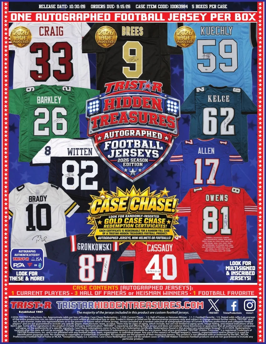 2026 Tristar Hidden Treasures Autographed Football Jerseys | 5 Box Case