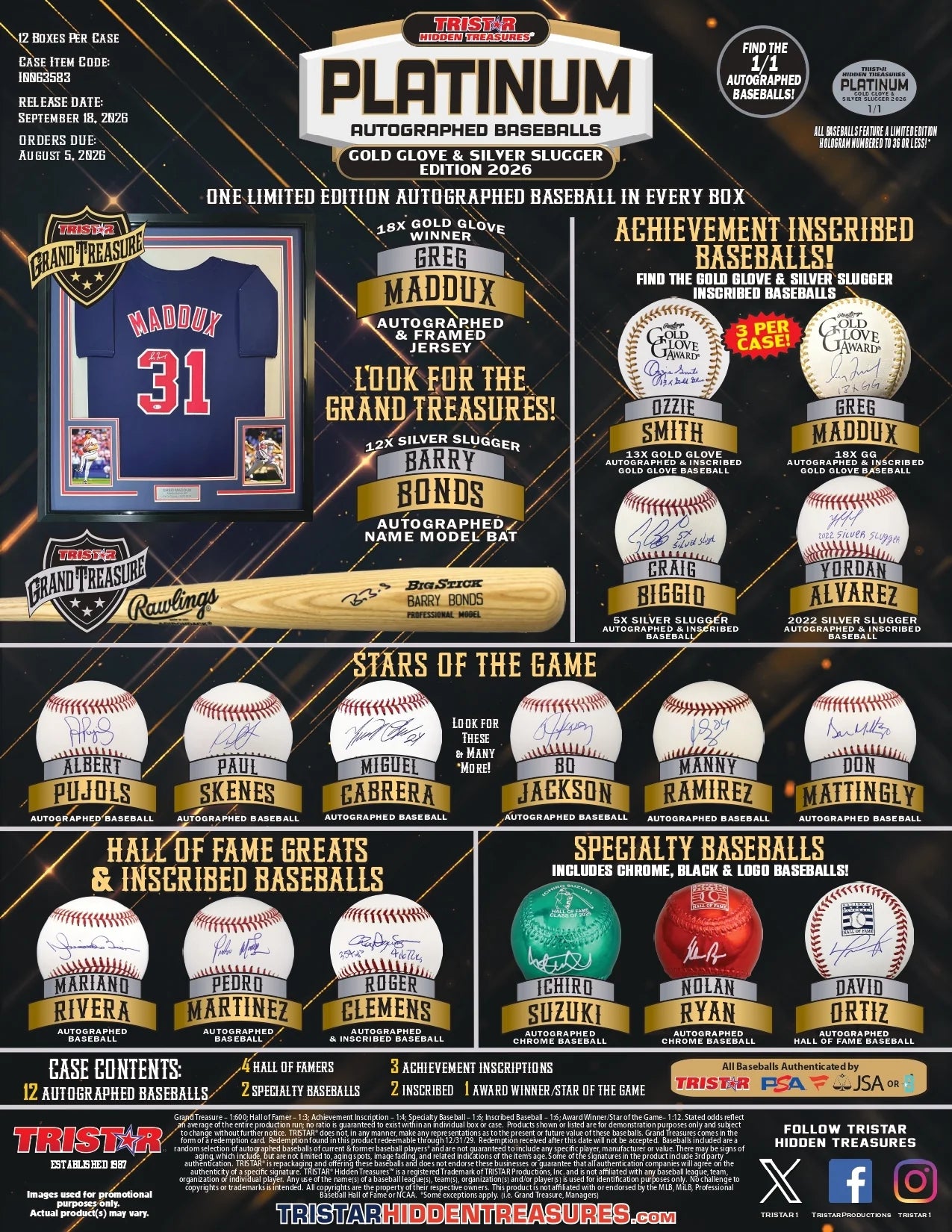 2026 Tristar Hidden Treasures Platinum Autographed Baseball Box | Gold Glove & Silver Slug