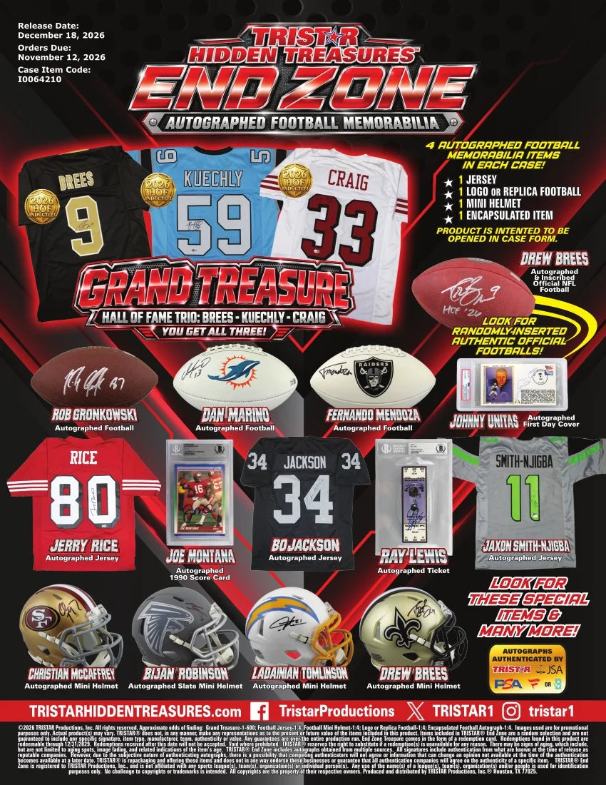 2026 Tristar Hidden Treasures End Zone Autographed Football Case | P8315678