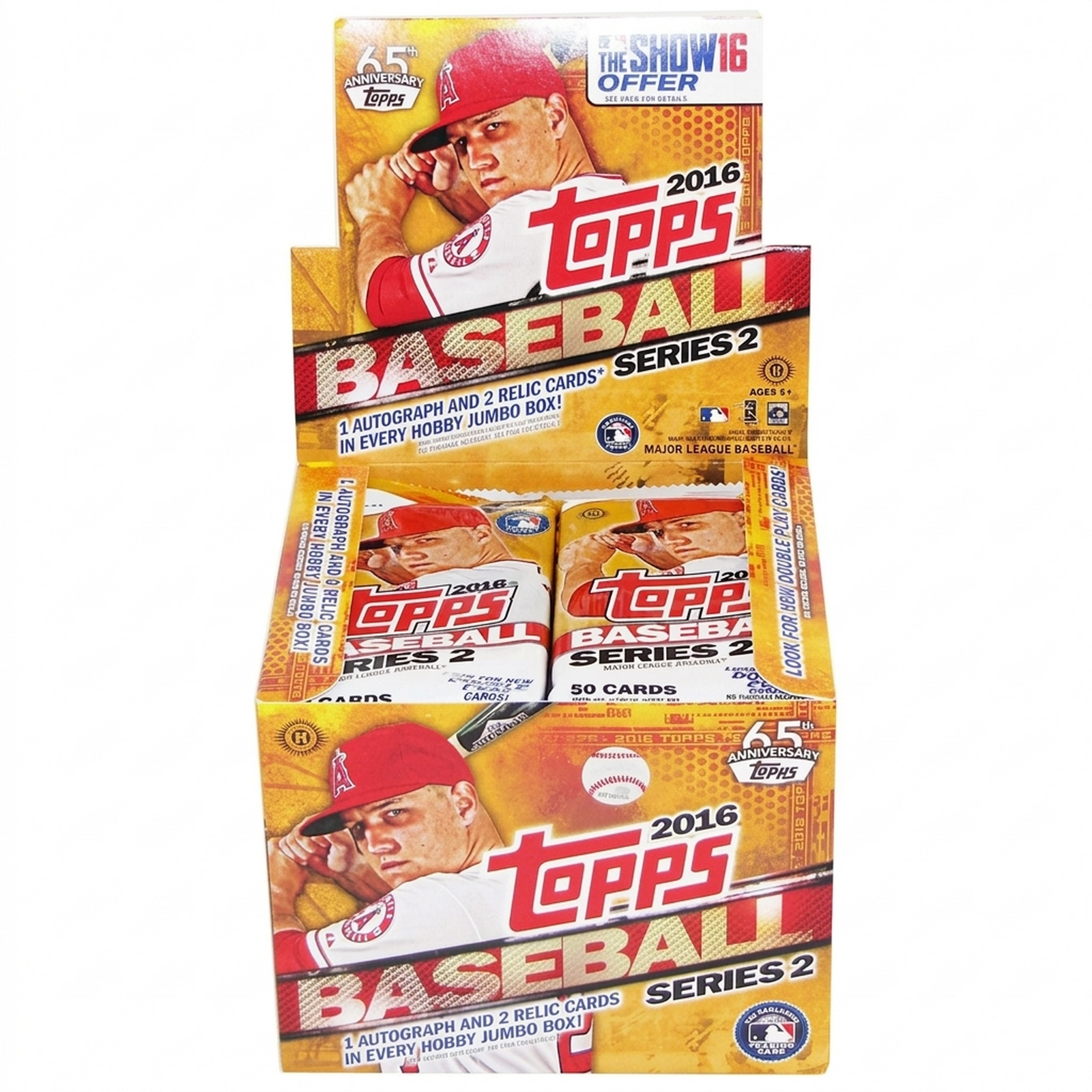 2016 Topps Series 2 Baseball Hobby Jumbo Box | 10 Packs, Autograph & Relics (Ships Sealed Only)