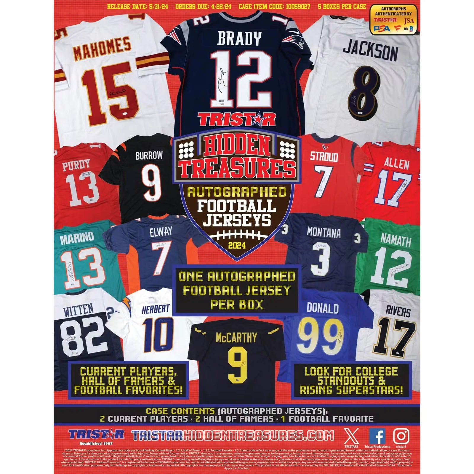 2024 TriStar Hidden Treasures Autographed Football Jersey Hobby Box
