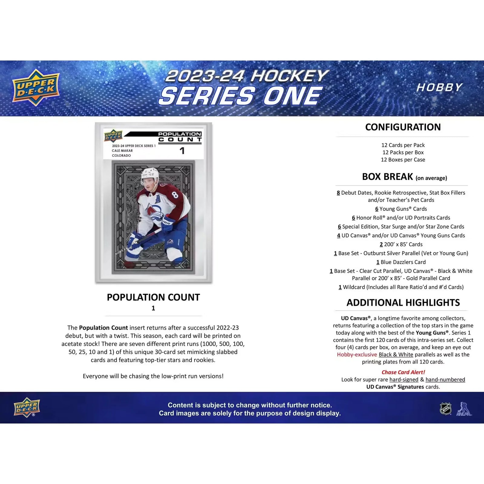 2023-24 Upper Deck Series 1 Hockey Hobby 12-Box Case (Ships Sealed Only) - D2