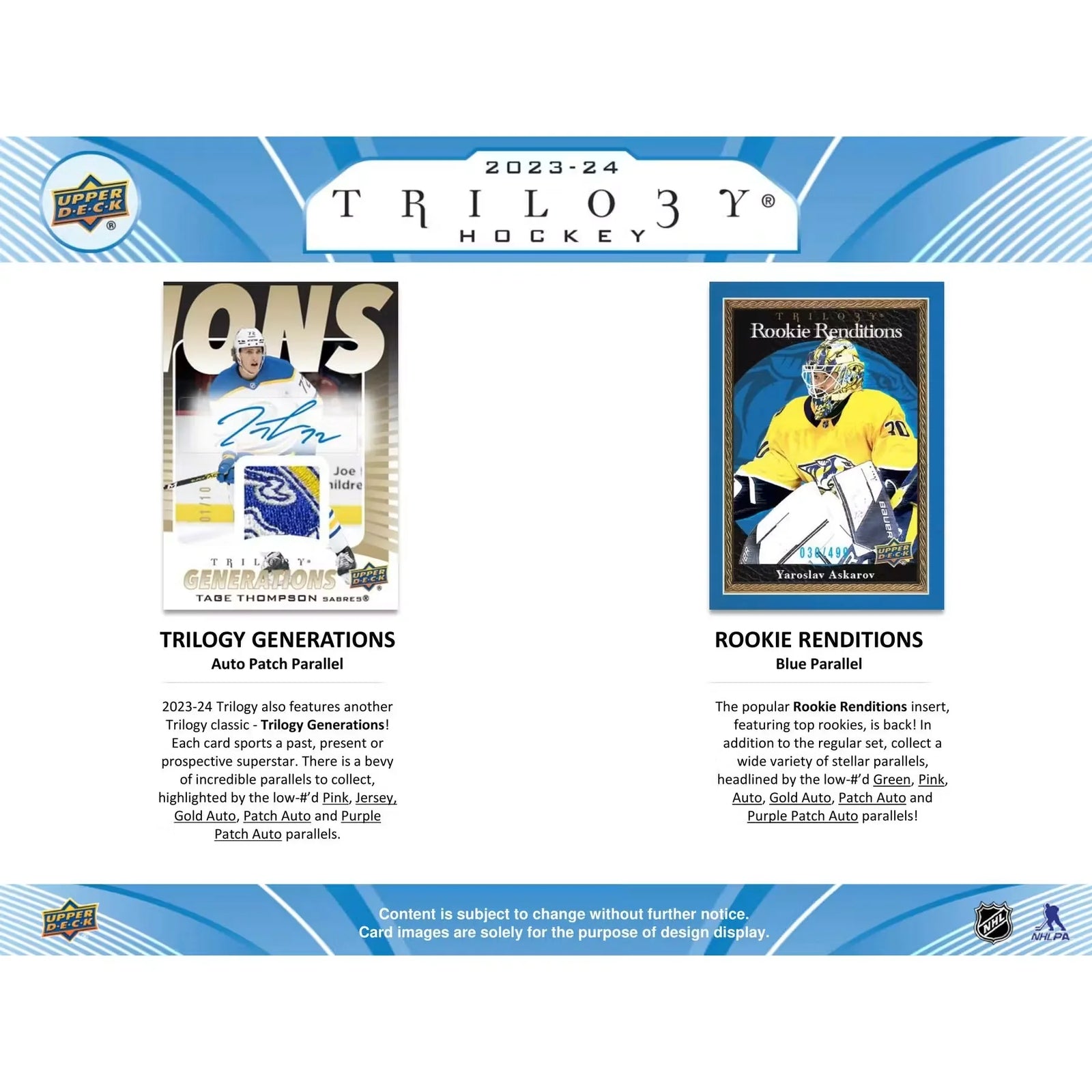 2023-24 Upper Deck Trilogy Hockey Hobby Box (Ships Sealed Only) - D