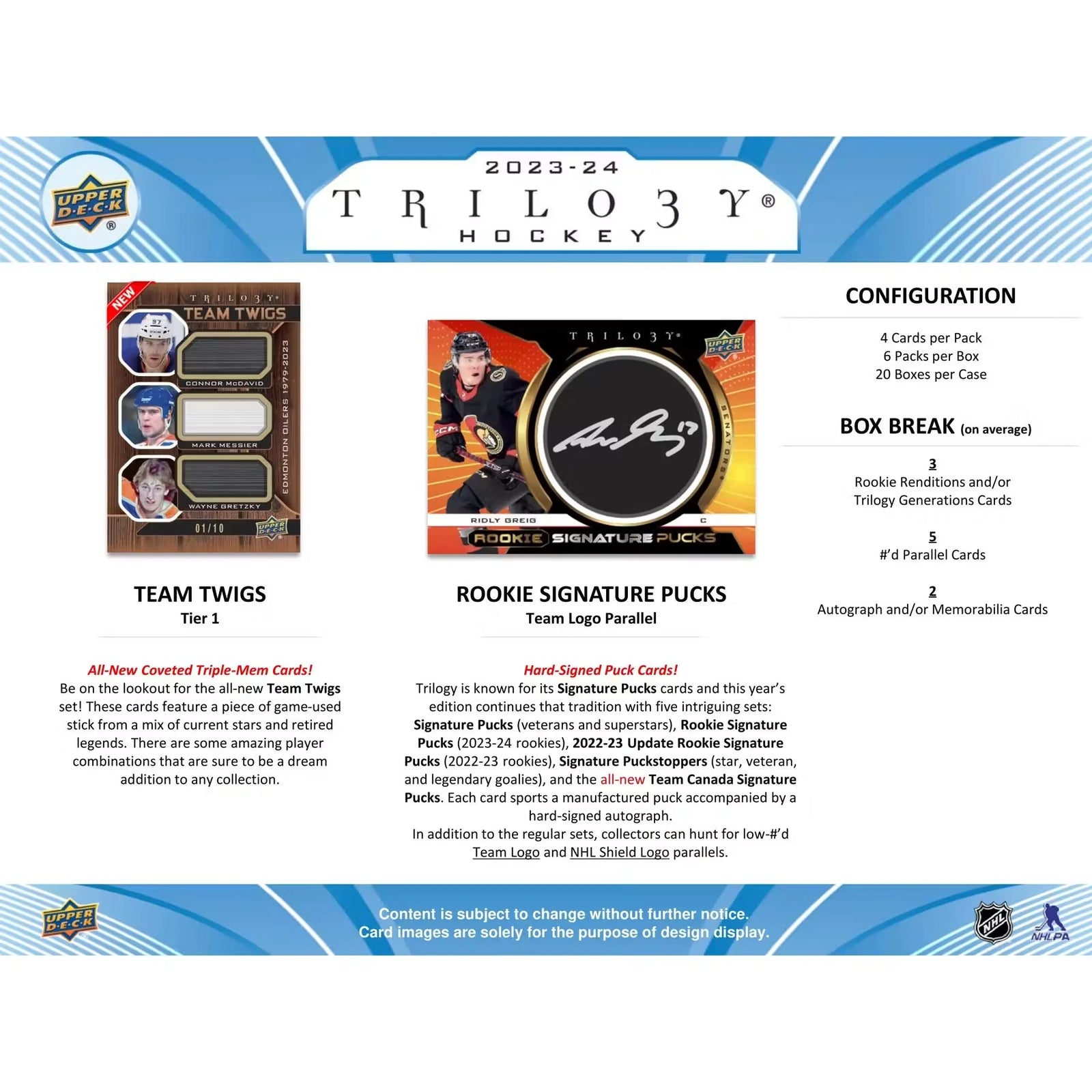 2023-24 Upper Deck Trilogy Hockey Hobby Box (Ships Sealed Only) - D