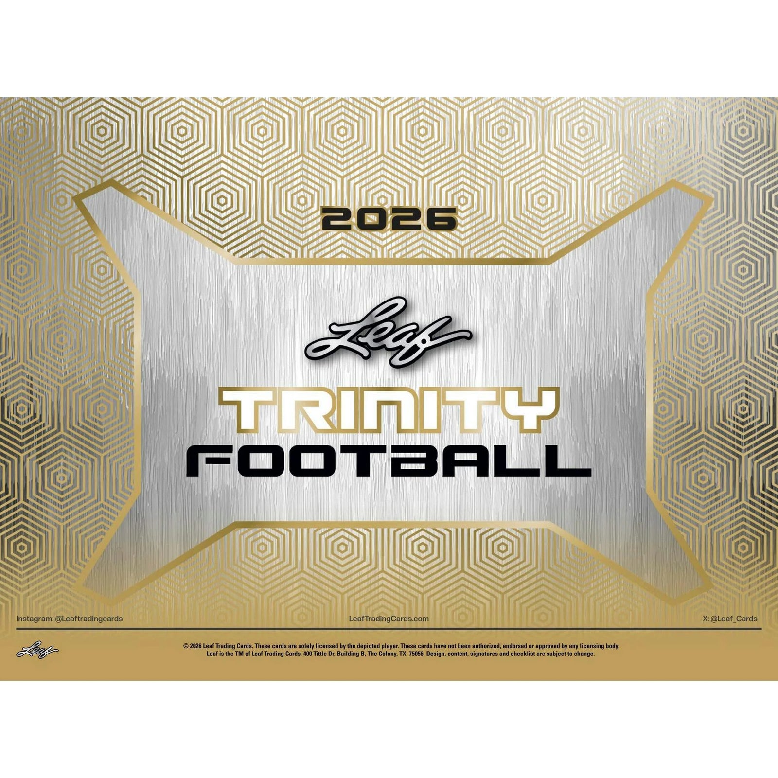 2026 Leaf Trinity Football Hobby Jumbo 8-Box Case (Presell) (Ships Sealed Only)