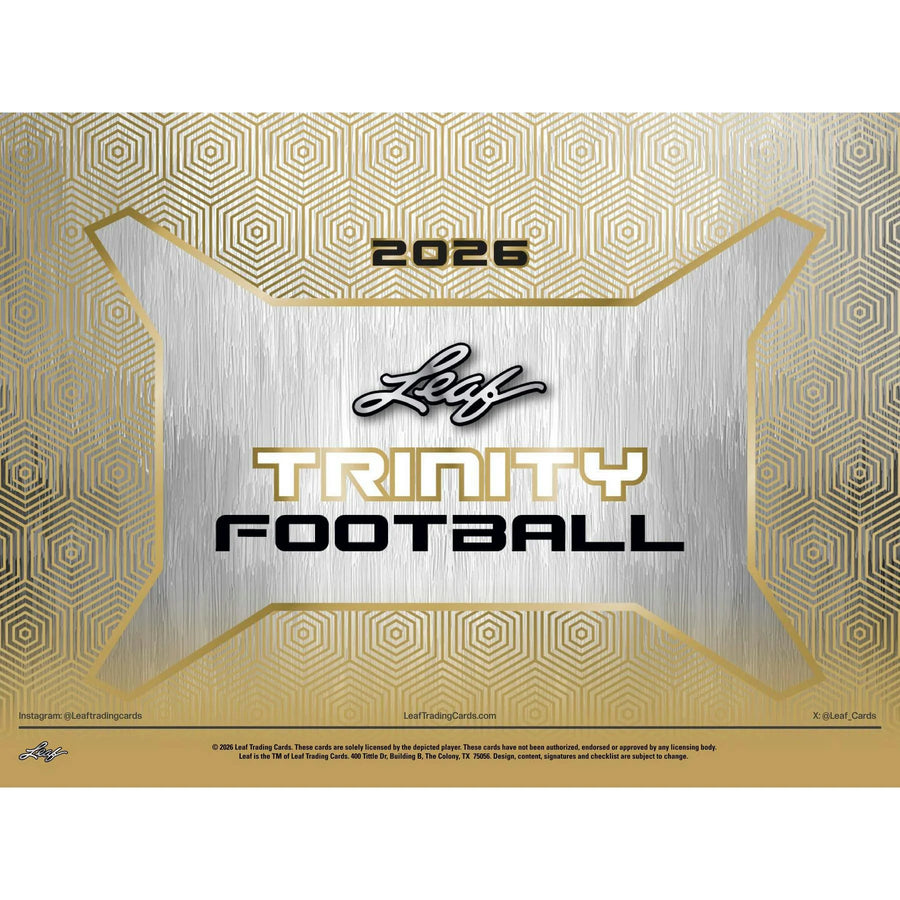 2026 Leaf Trinity Football Hobby Jumbo 8-Box Case (Presell) (Ships Sealed Only)