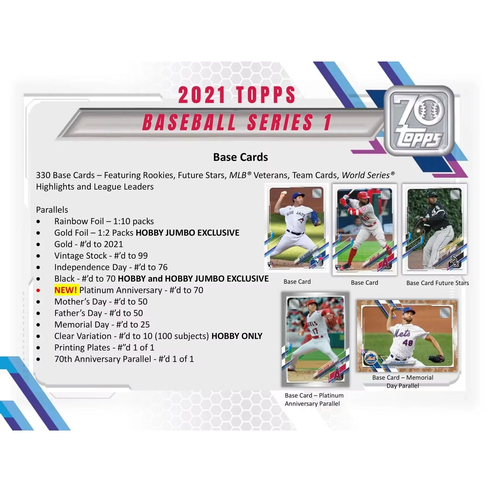 2021 Topps Series 1 Baseball Hobby 12-Box Case | 70th Anniversary (Ships Sealed Only)