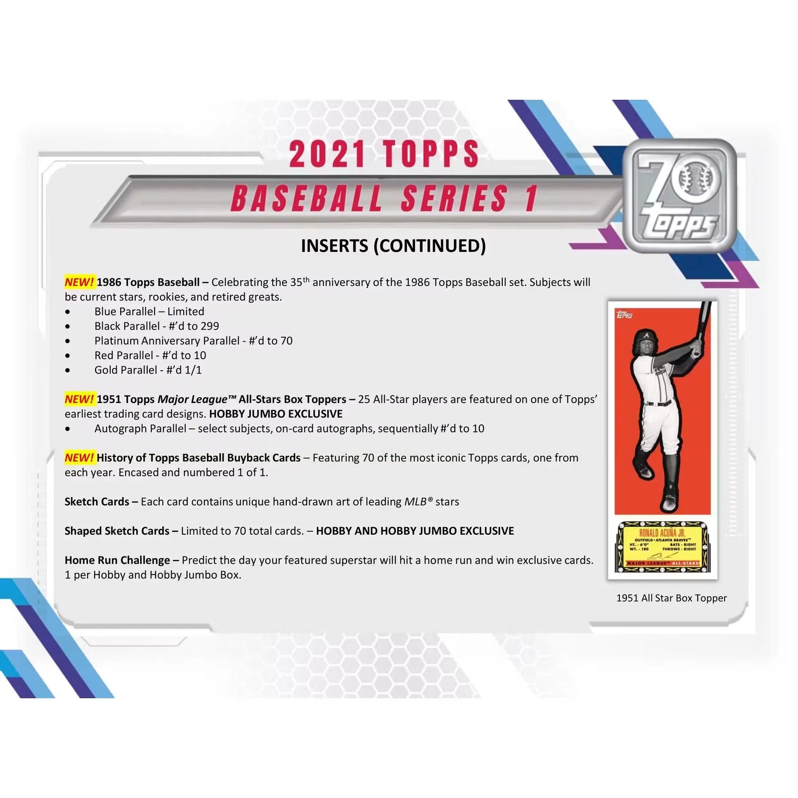 2021 Topps Series 1 Baseball Hobby Box | 70th Anniversary (Ships Sealed Only)