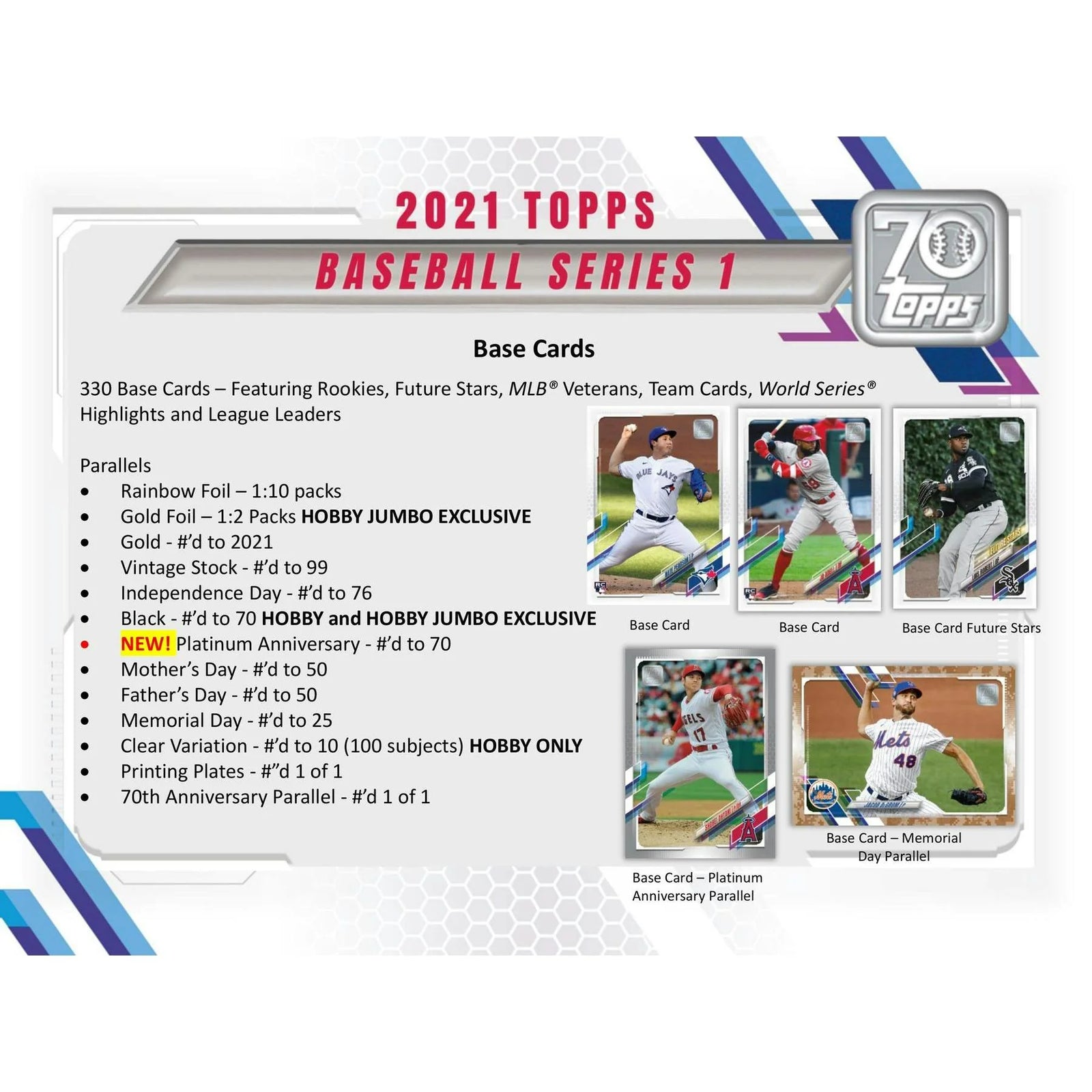 2021 Topps Series 1 Baseball Hobby Jumbo 6-Box Case | Platinum Anniversary (Ships Sealed Only)