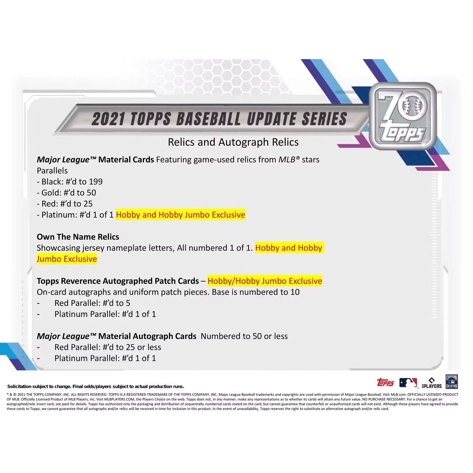 2021 Topps Update Series Baseball Hobby 12-Box Case (Ships Sealed Only)