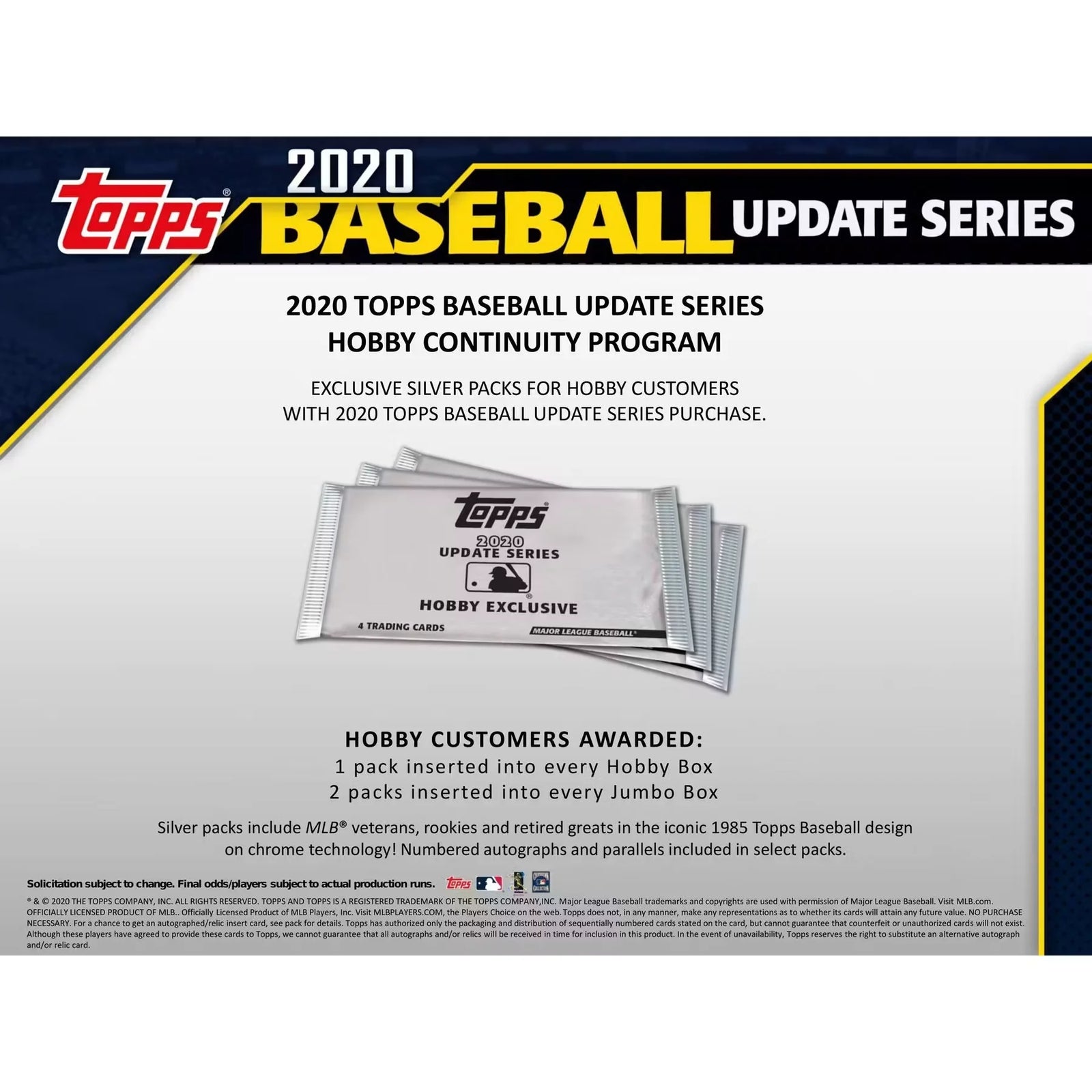2020 Topps Update Series Baseball Hobby Box (Ships Sealed Only) - D