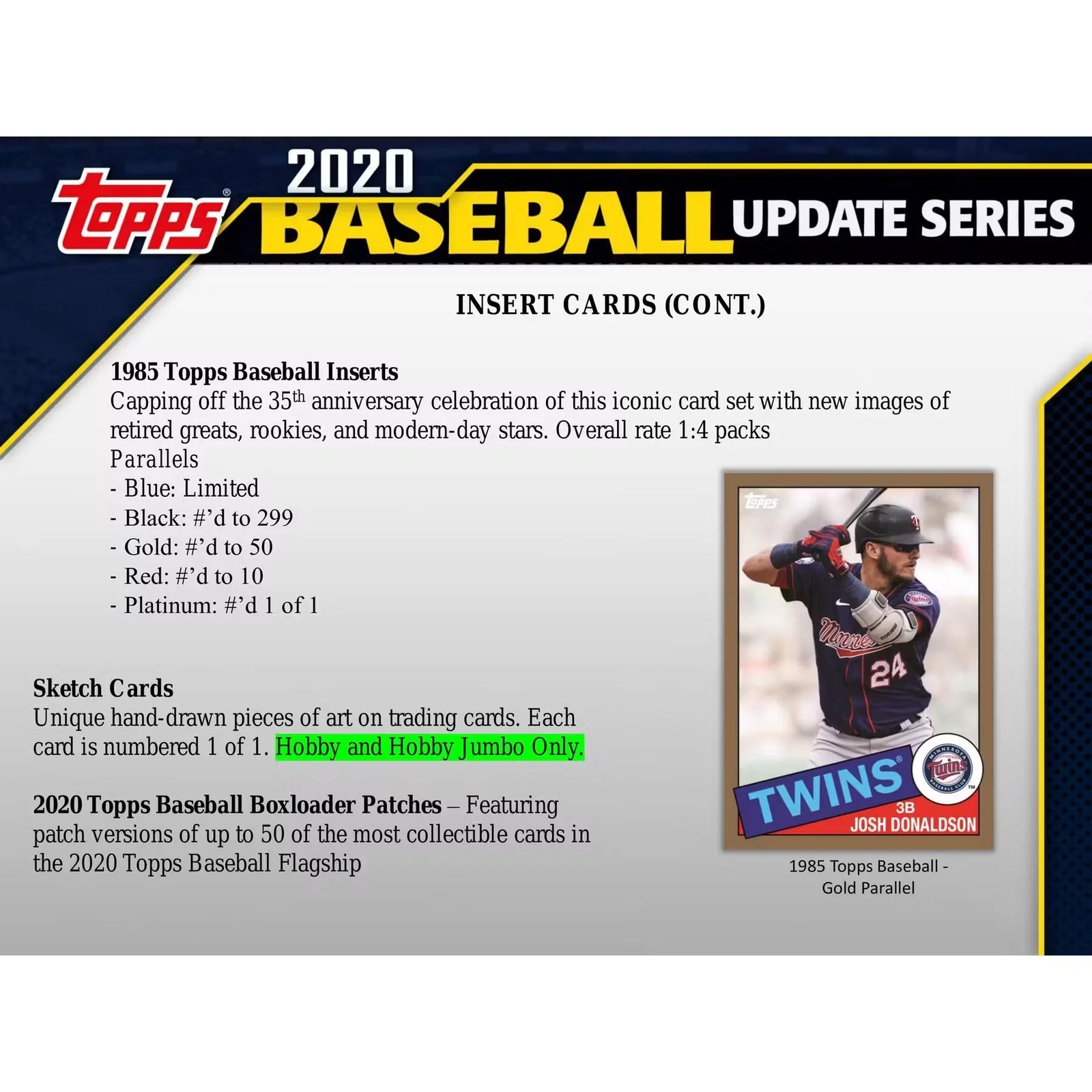 2020 Topps Update Series Baseball Hobby Box (Ships Sealed Only) - D
