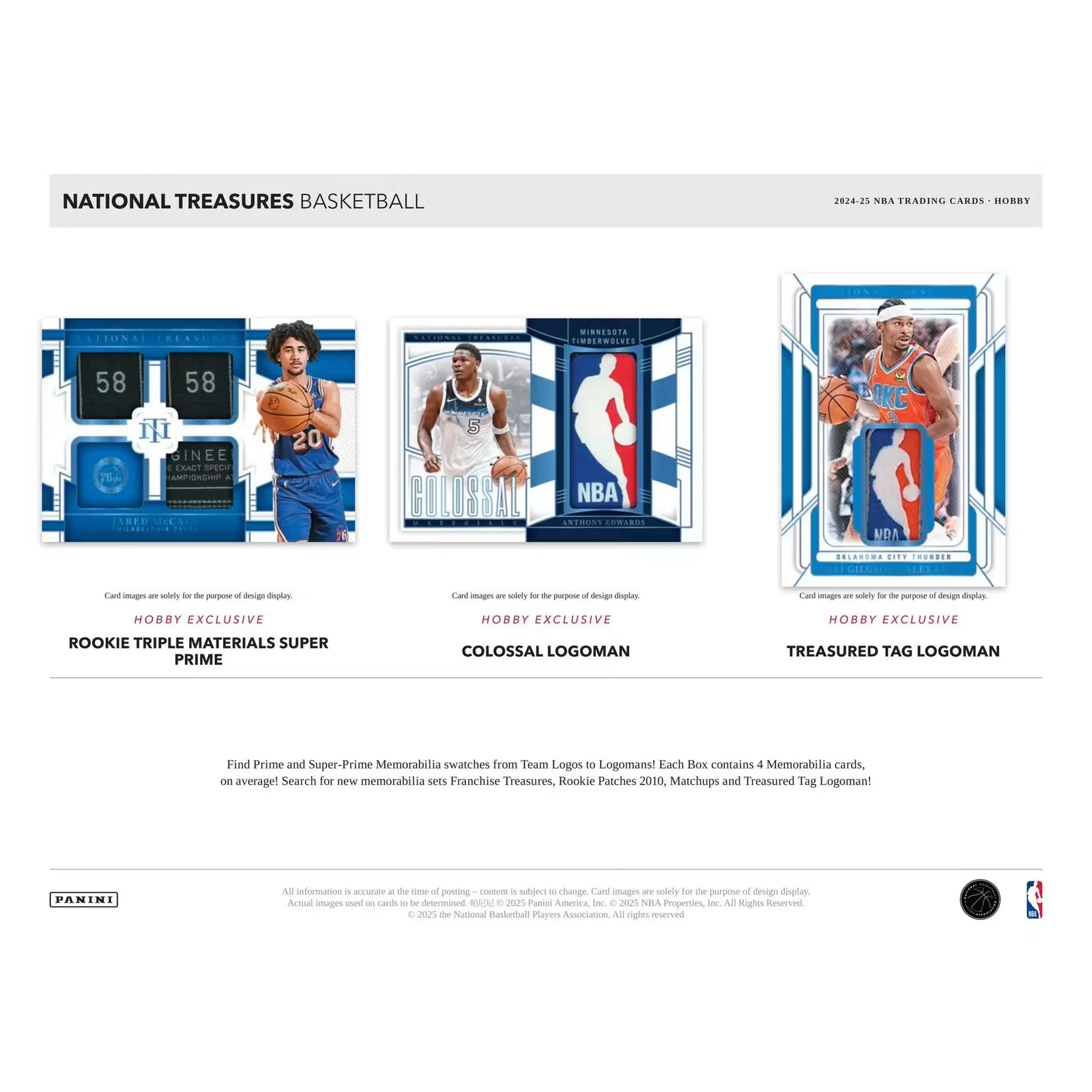 2024-25 Panini National Treasures Basketball Hobby Box (Ships Sealed Only)