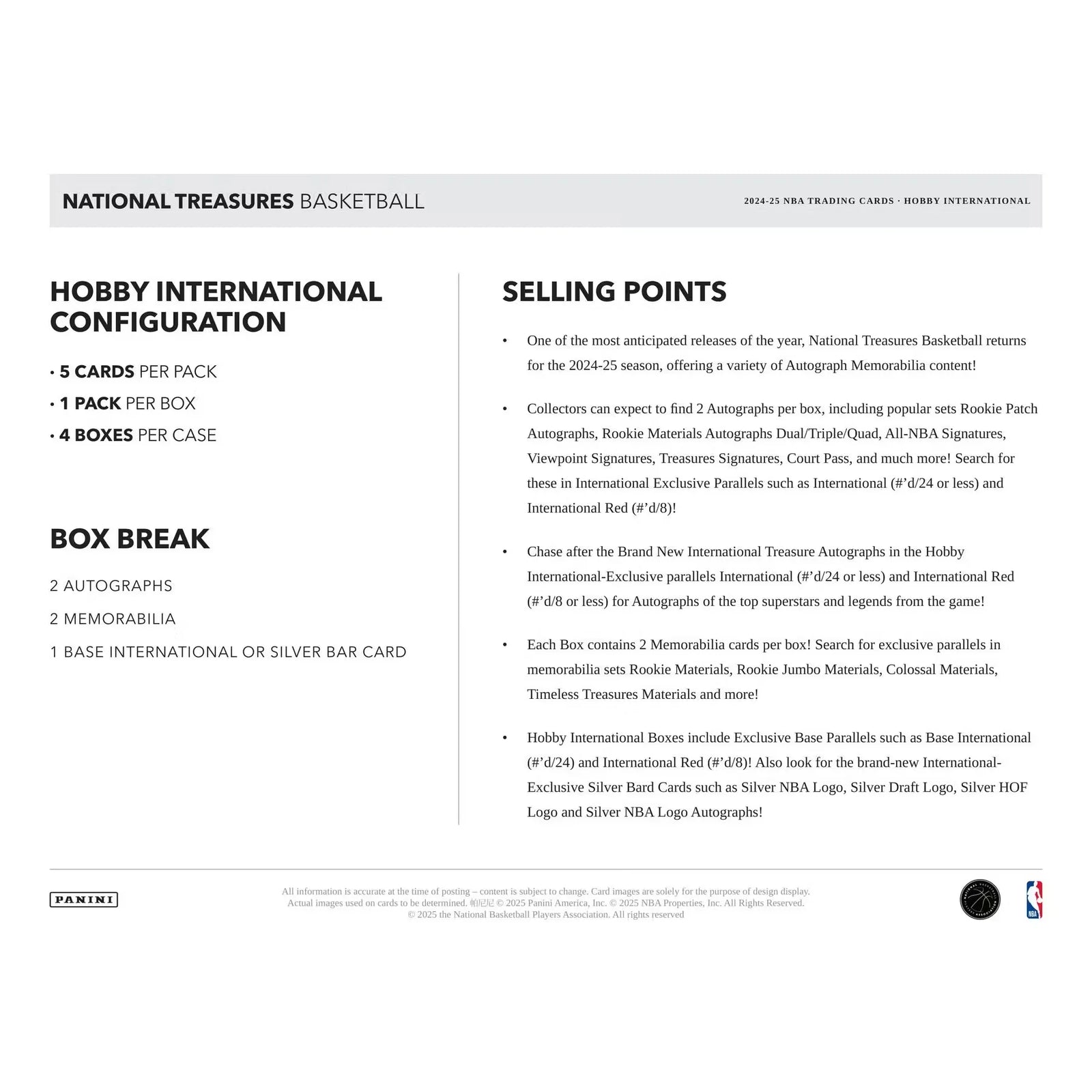2024-25 Panini National Treasures Basketball International Hobby 4-Box Case (Ships Sealed Only)