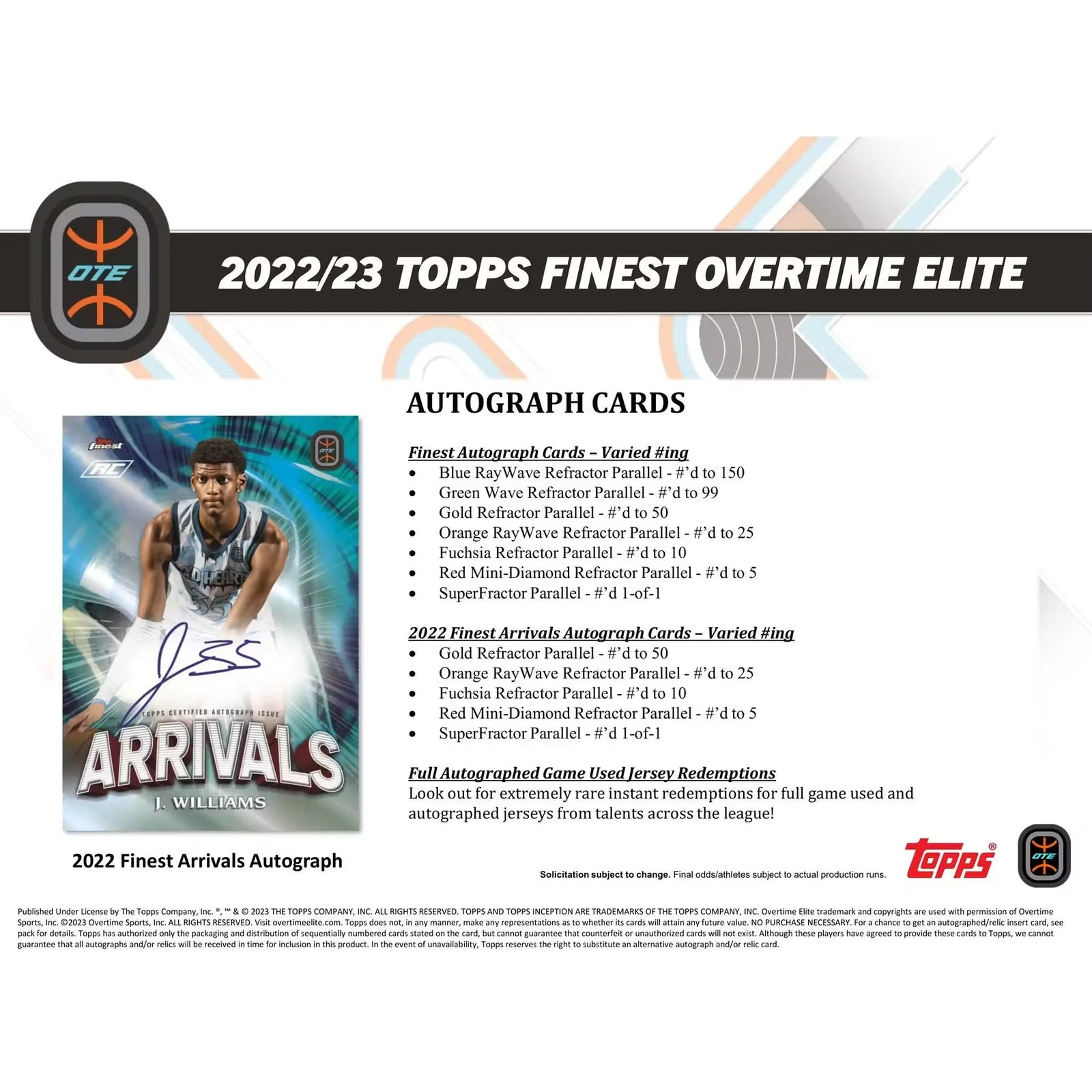 2022-23 Topps Finest Overtime Elite Basketball Hobby Box (Ships Sealed Only) - D2