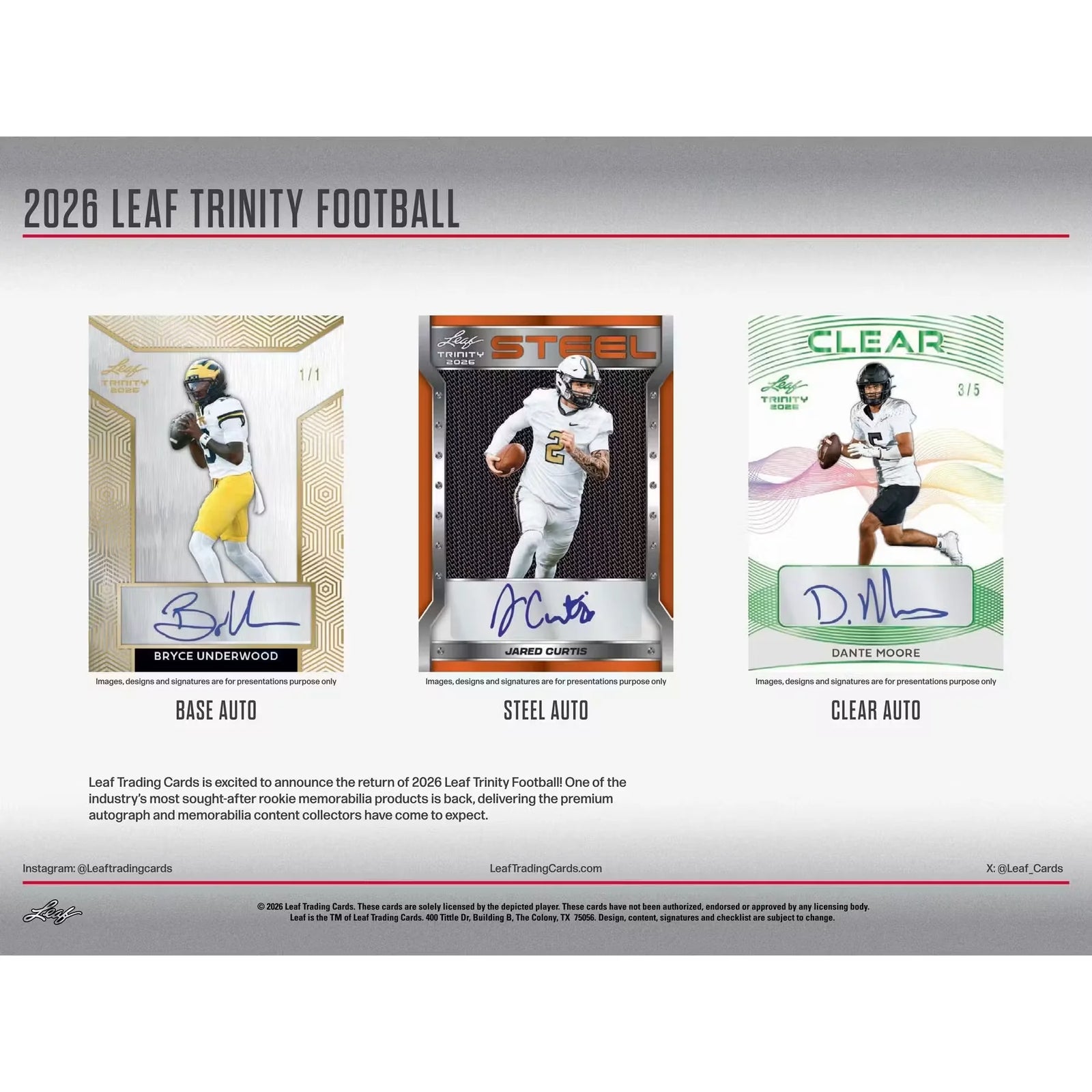 2026 Leaf Trinity Football Hobby Jumbo Box | 11 Autographs Per Box (Ships Sealed Only)