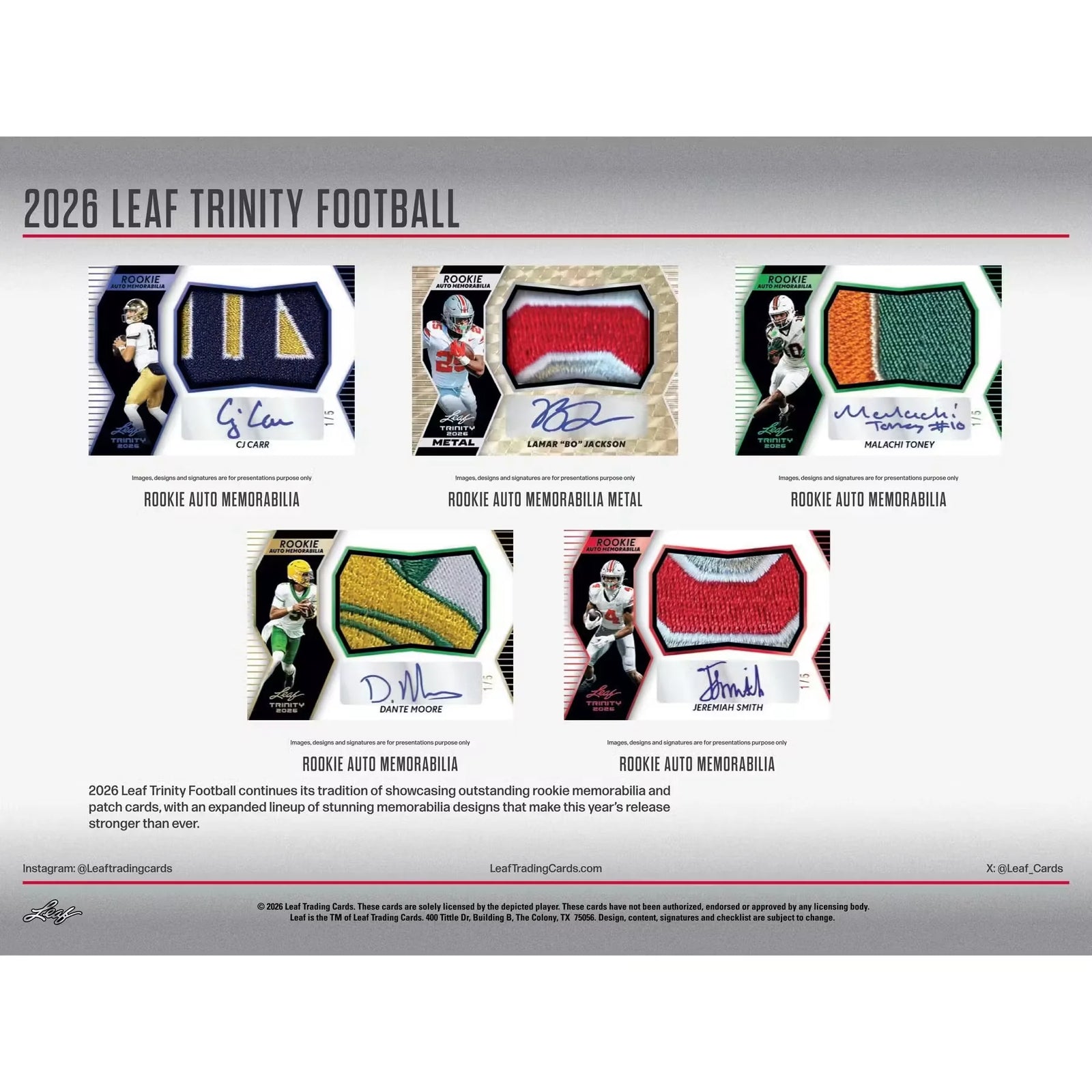 2026 Leaf Trinity Football Hobby Jumbo Box | 11 Autographs Per Box (Ships Sealed Only)