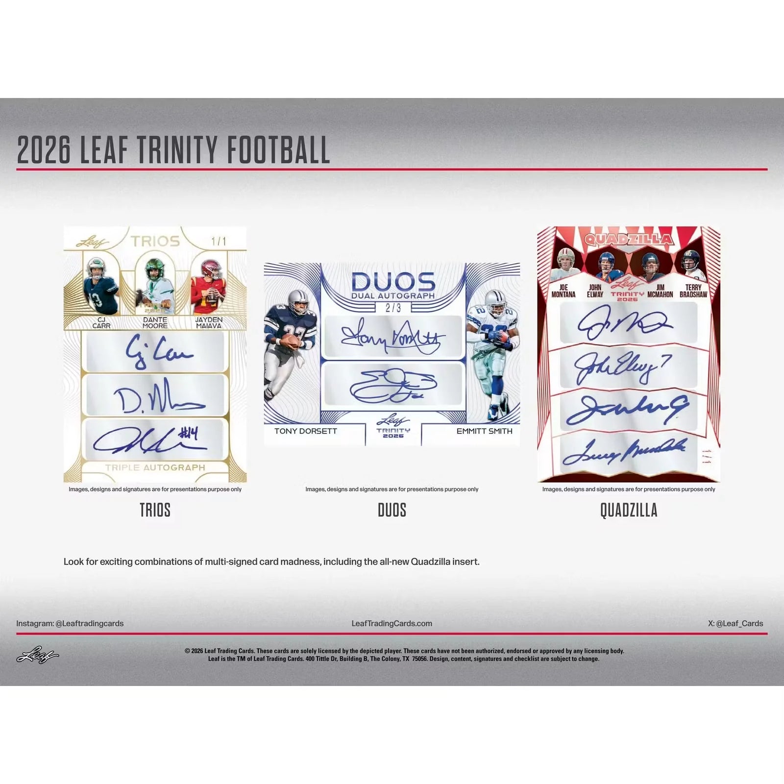 2026 Leaf Trinity Football Hobby Jumbo Box | 11 Autographs Per Box (Ships Sealed Only)