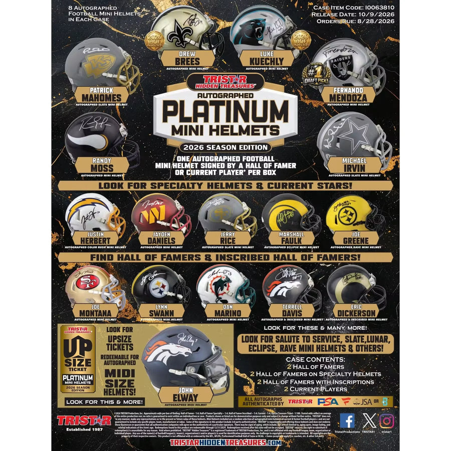 2026 TriStar Hidden Treasures Autographed Platinum Edition Mini-Helmet Football 8-Box Case