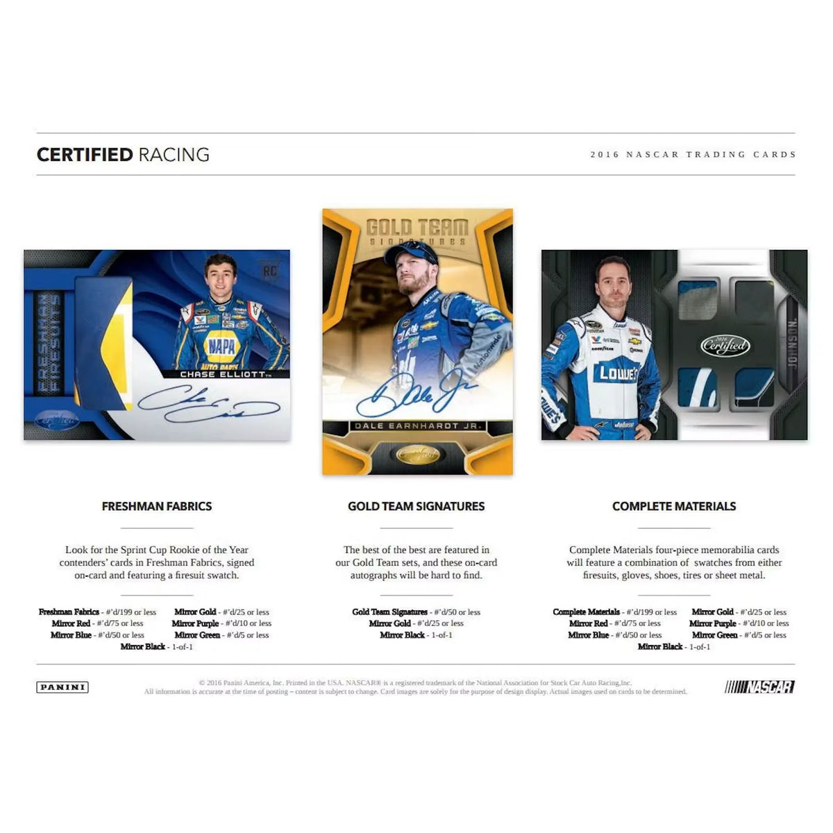 2016 Panini Certified Racing Hobby Box (Ships Sealed Only)