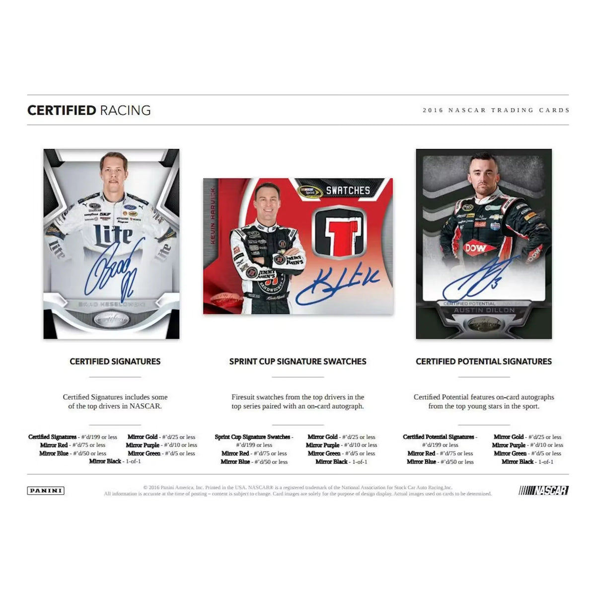2016 Panini Certified Racing Hobby Box (Ships Sealed Only)