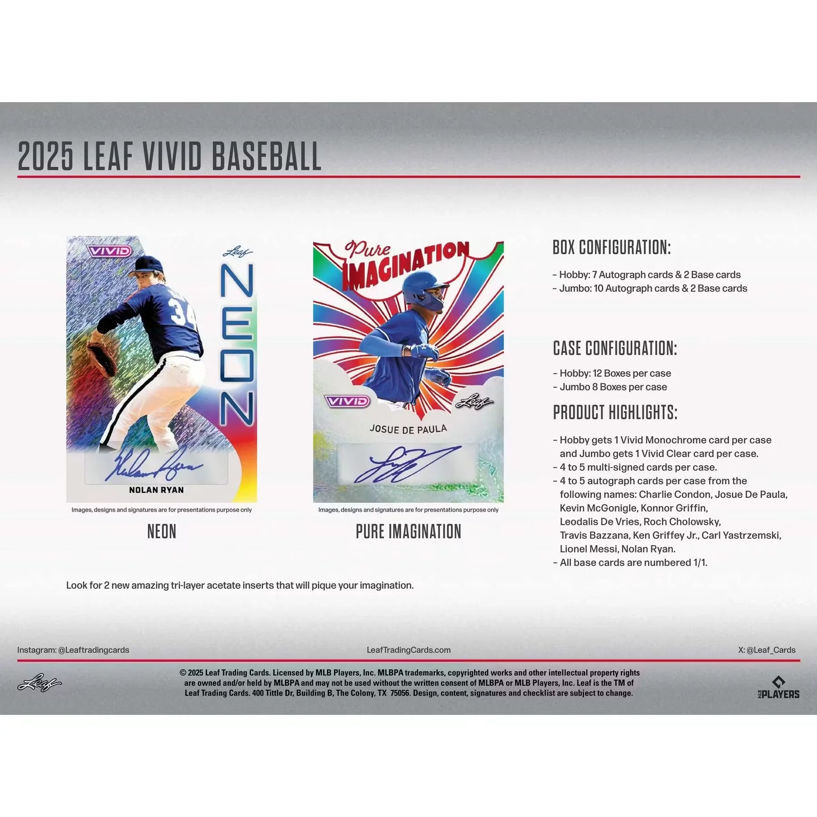 2025 Leaf Vivid Baseball Hobby Box | 7 Autographs Per Box (Ships Sealed Only)