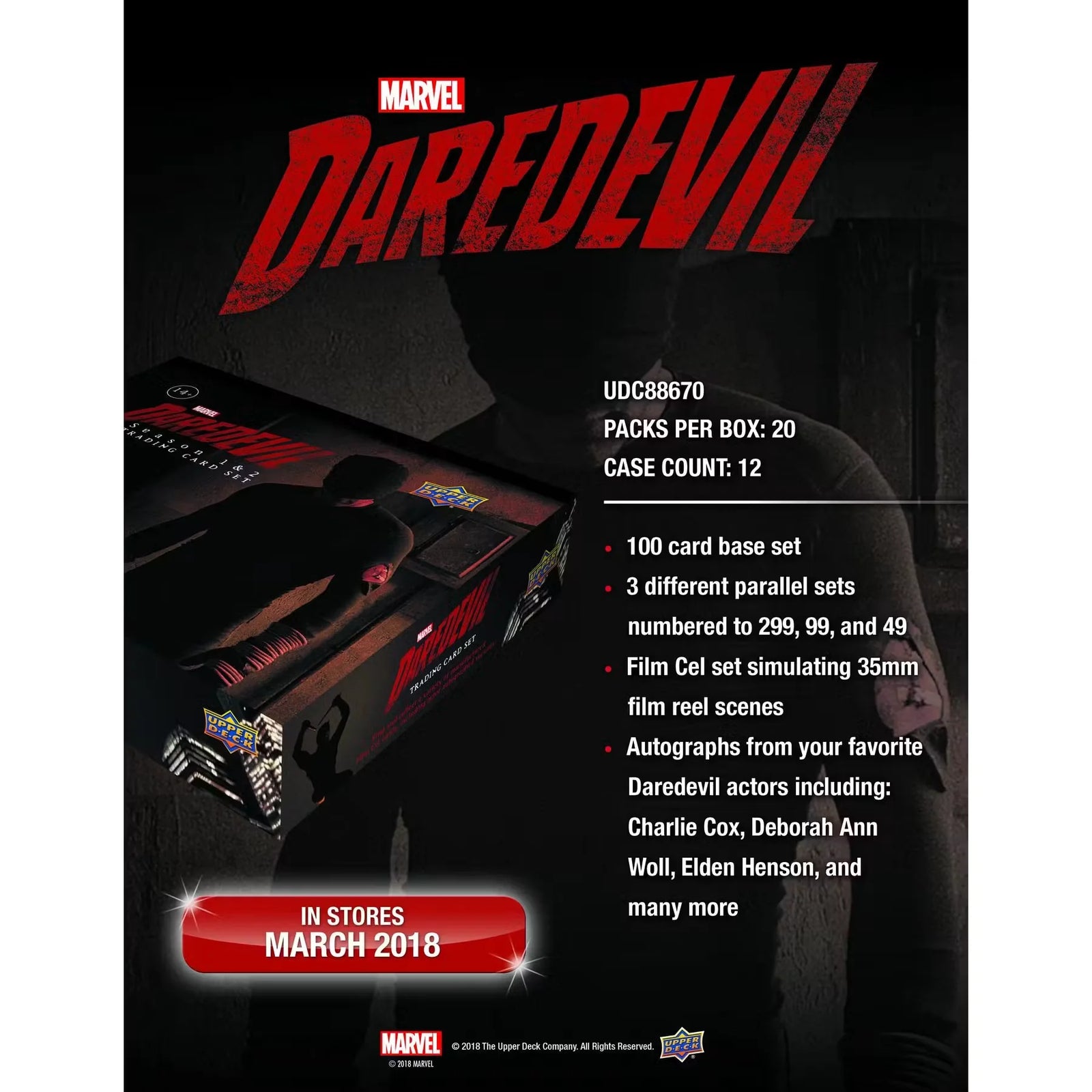 2018 Upper Deck Daredevil Season 1 & 2 Trading Cards Box (Ships Sealed Only)