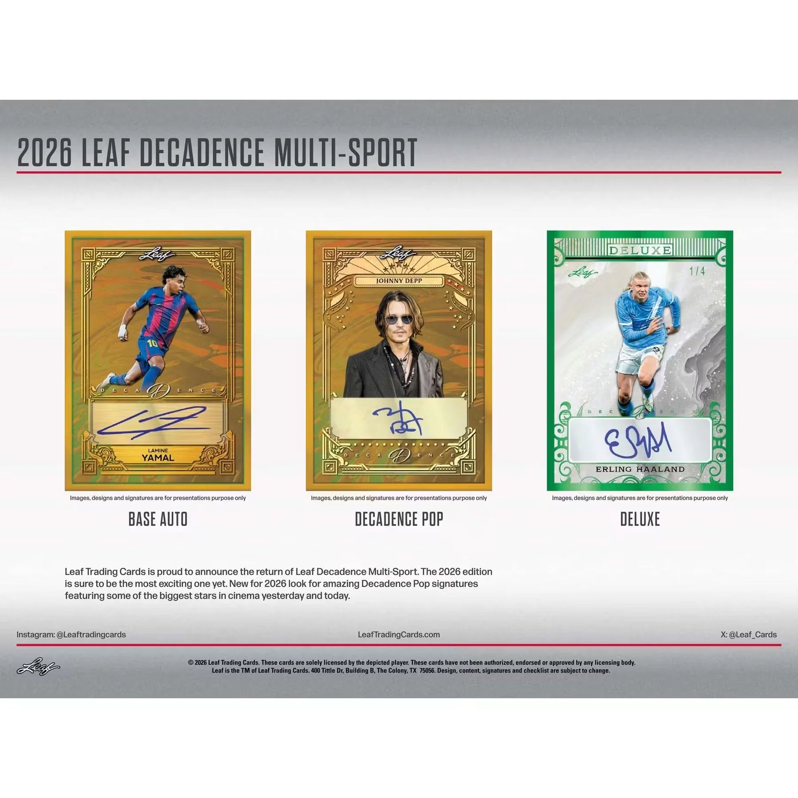 2026 Leaf Decadence Multisport Hobby Box | Presell (Ships Sealed Only)