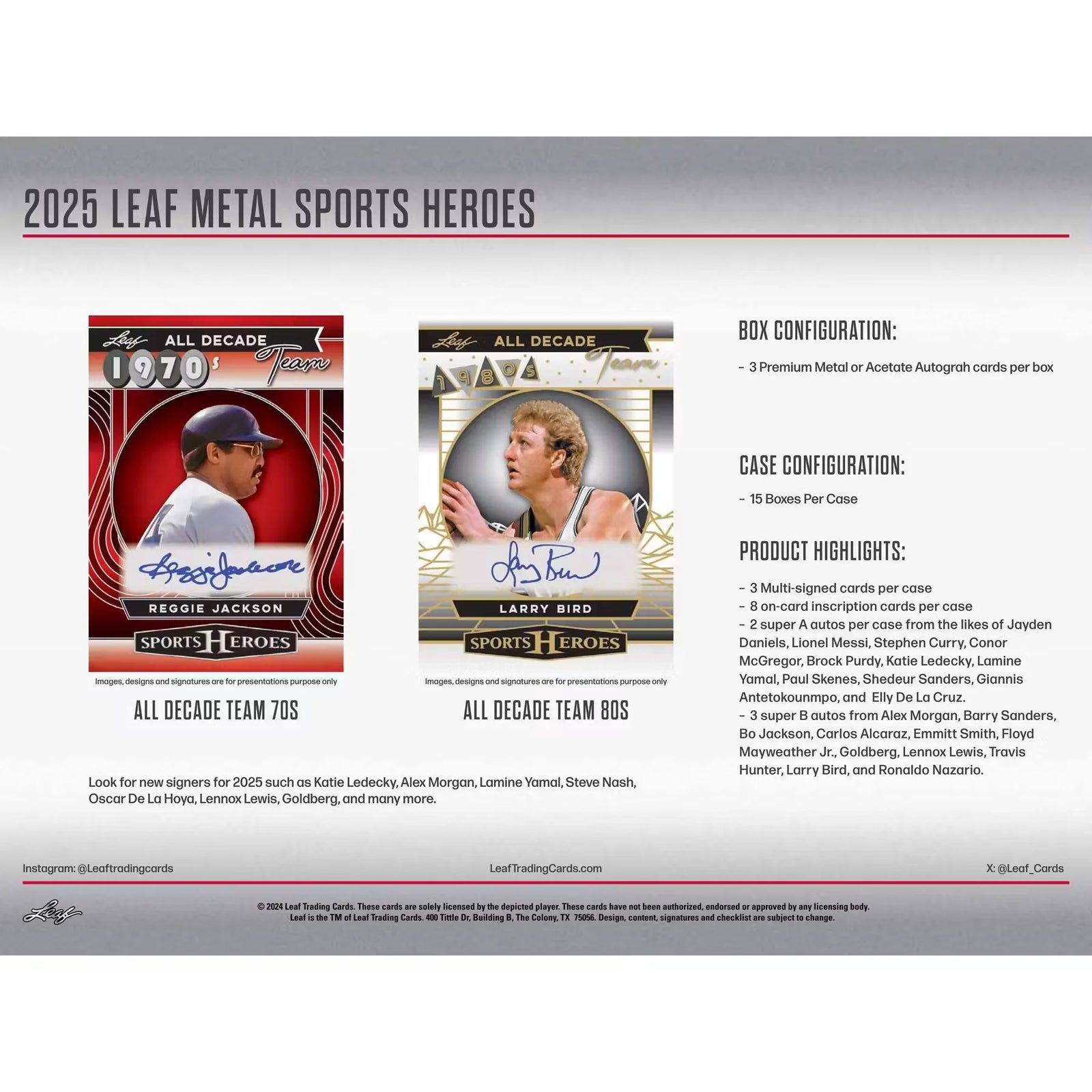 2025 Leaf Metal Sports Heroes Hobby Box | 3 Autographs (Ships Sealed Only)