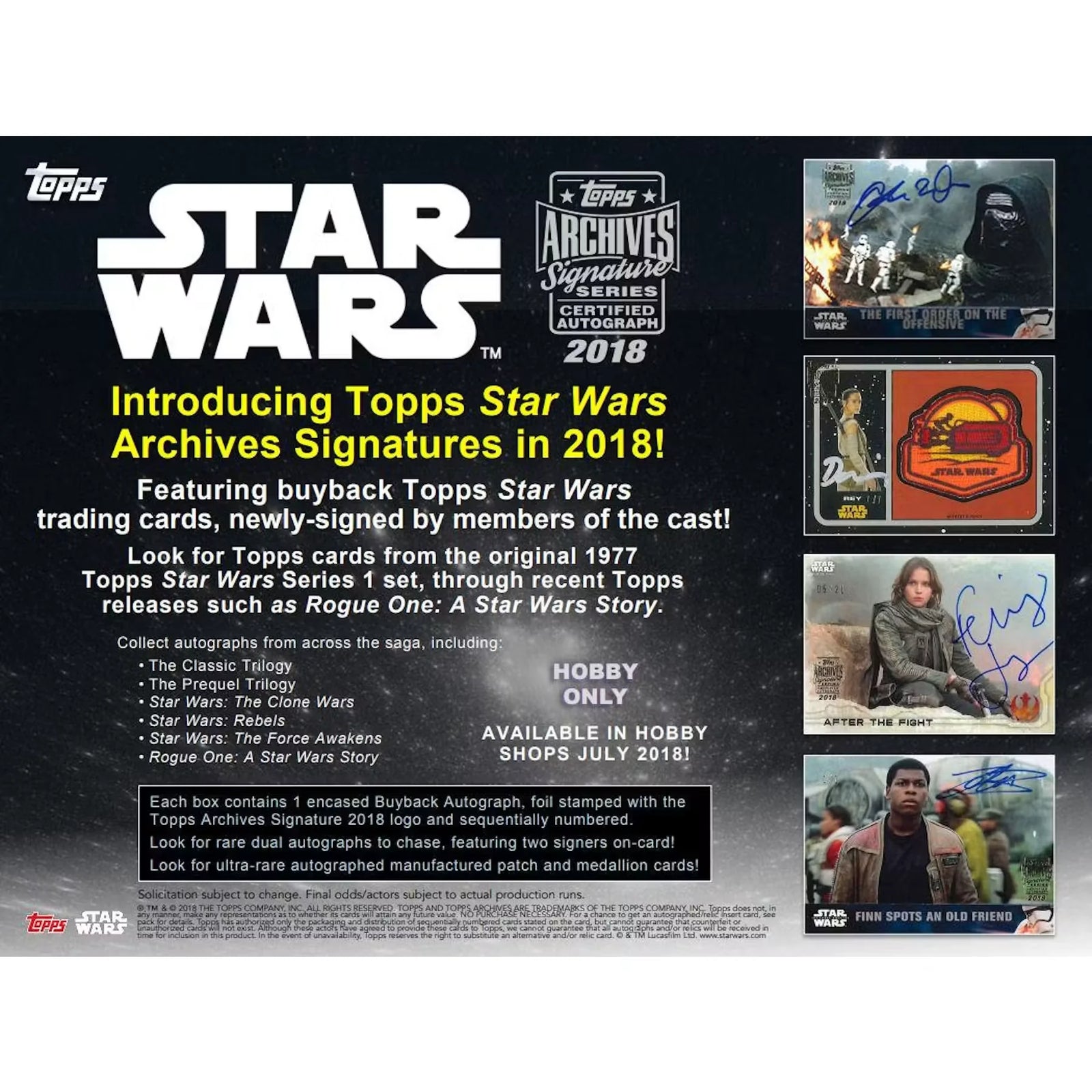2018 Topps Star Wars Archives Signature Series Hobby Box | Encased Buyback Autograph (Ships Sealed Only)