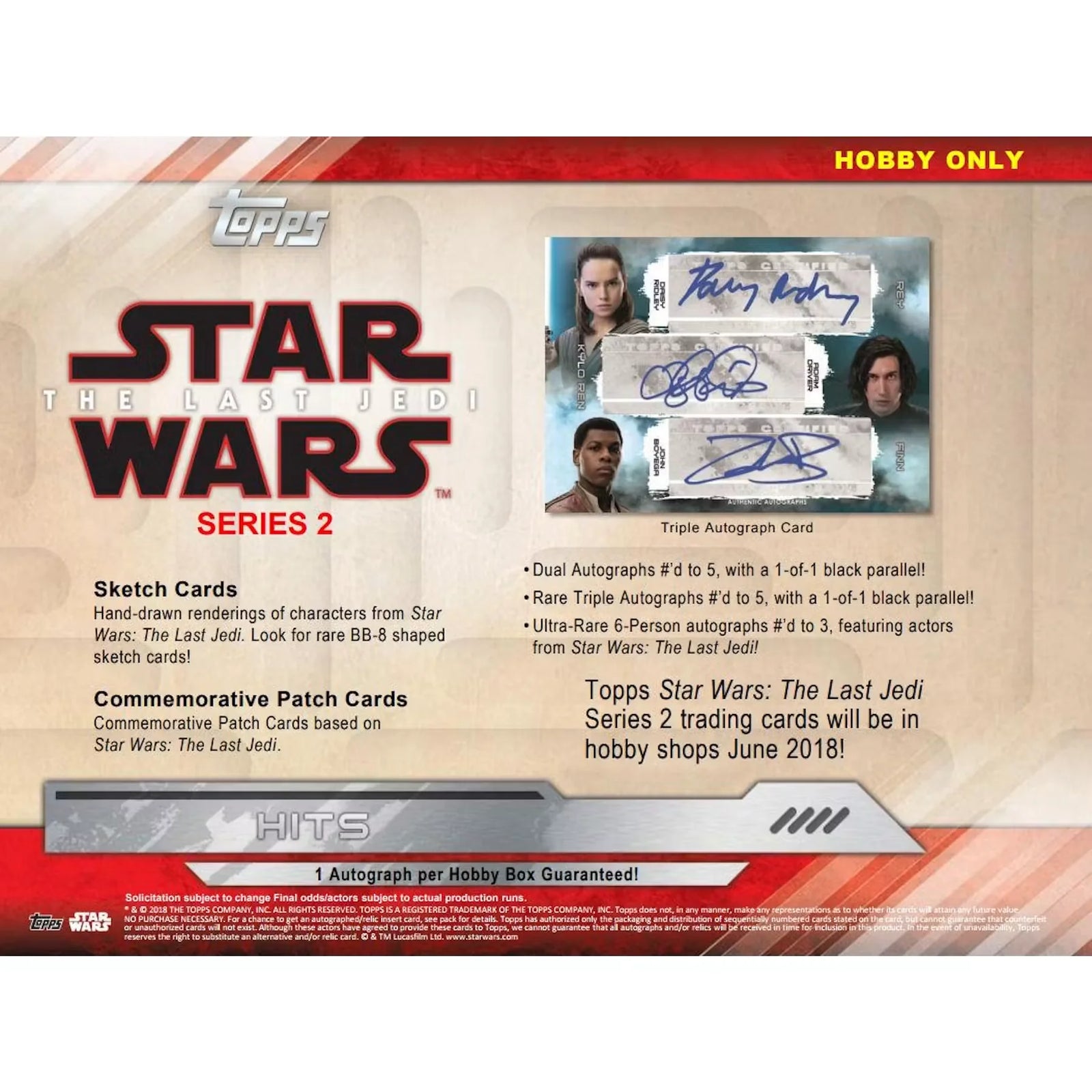 2018 Topps Star Wars The Last Jedi Series 2 Hobby Box | Two Hits Per Box (Ships Sealed Only)