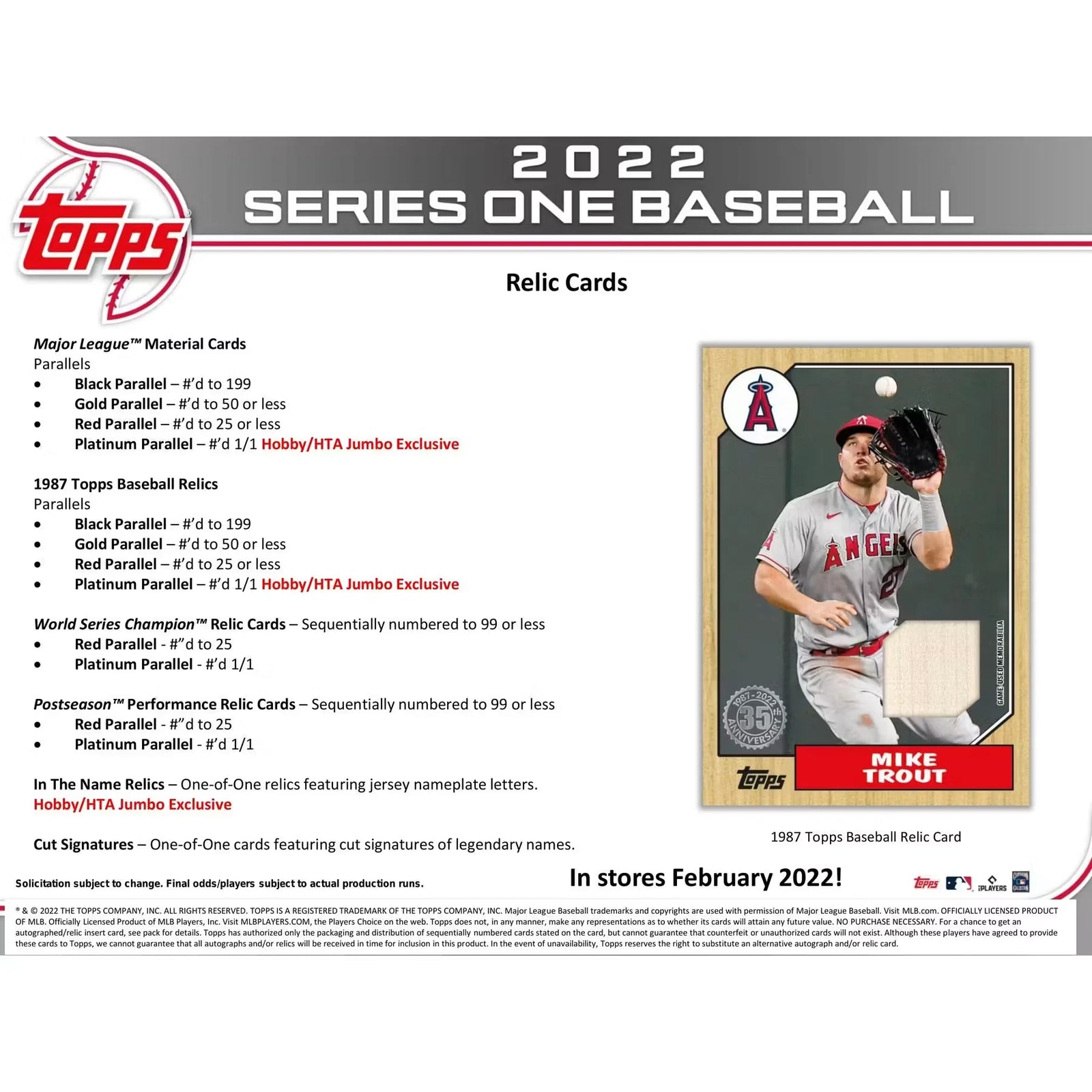 2022 Topps Series 1 Baseball Hobby Jumbo 6-Box Case (Ships Sealed Only)