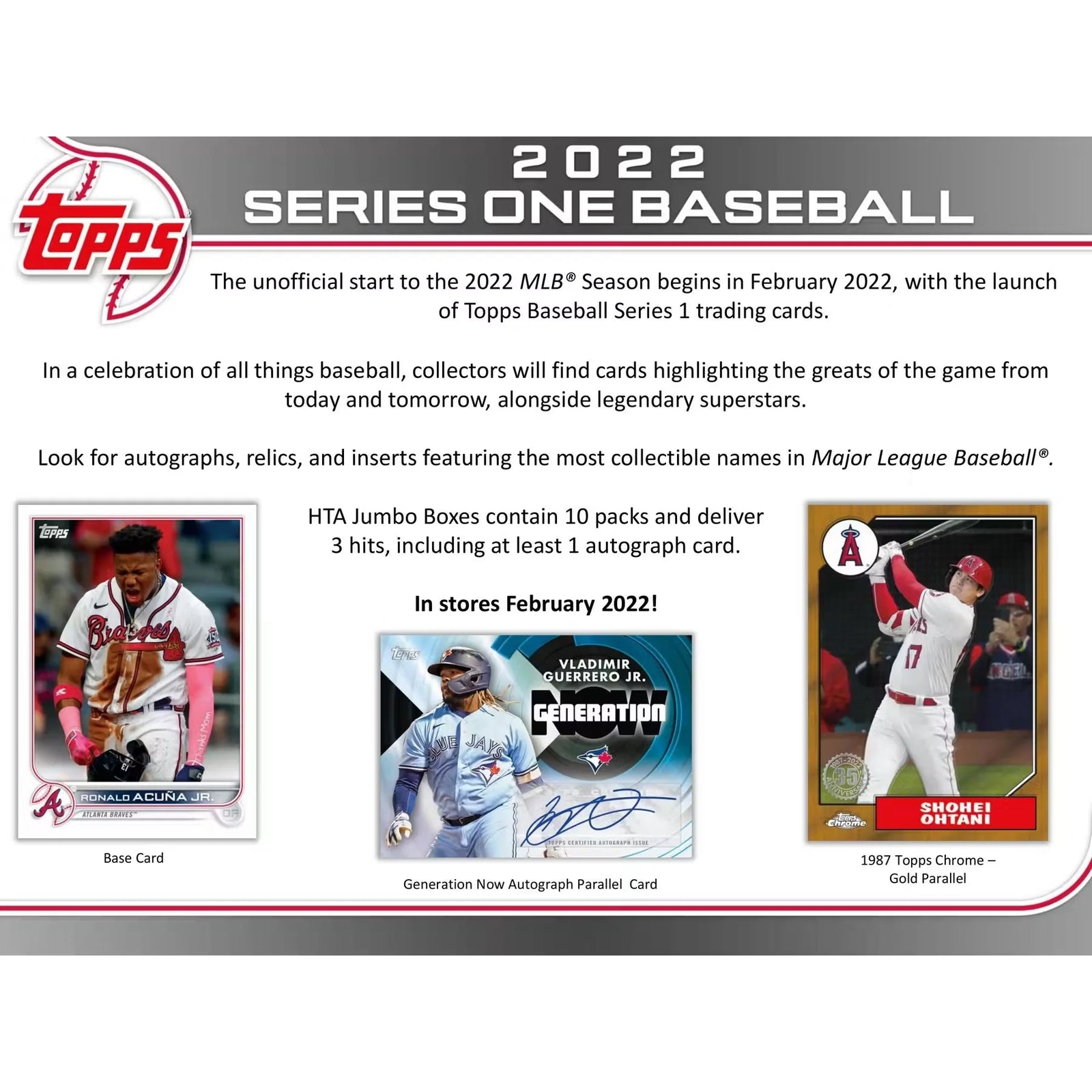 2022 Topps Series 1 Baseball Hobby Jumbo 6-Box Case (Ships Sealed Only)