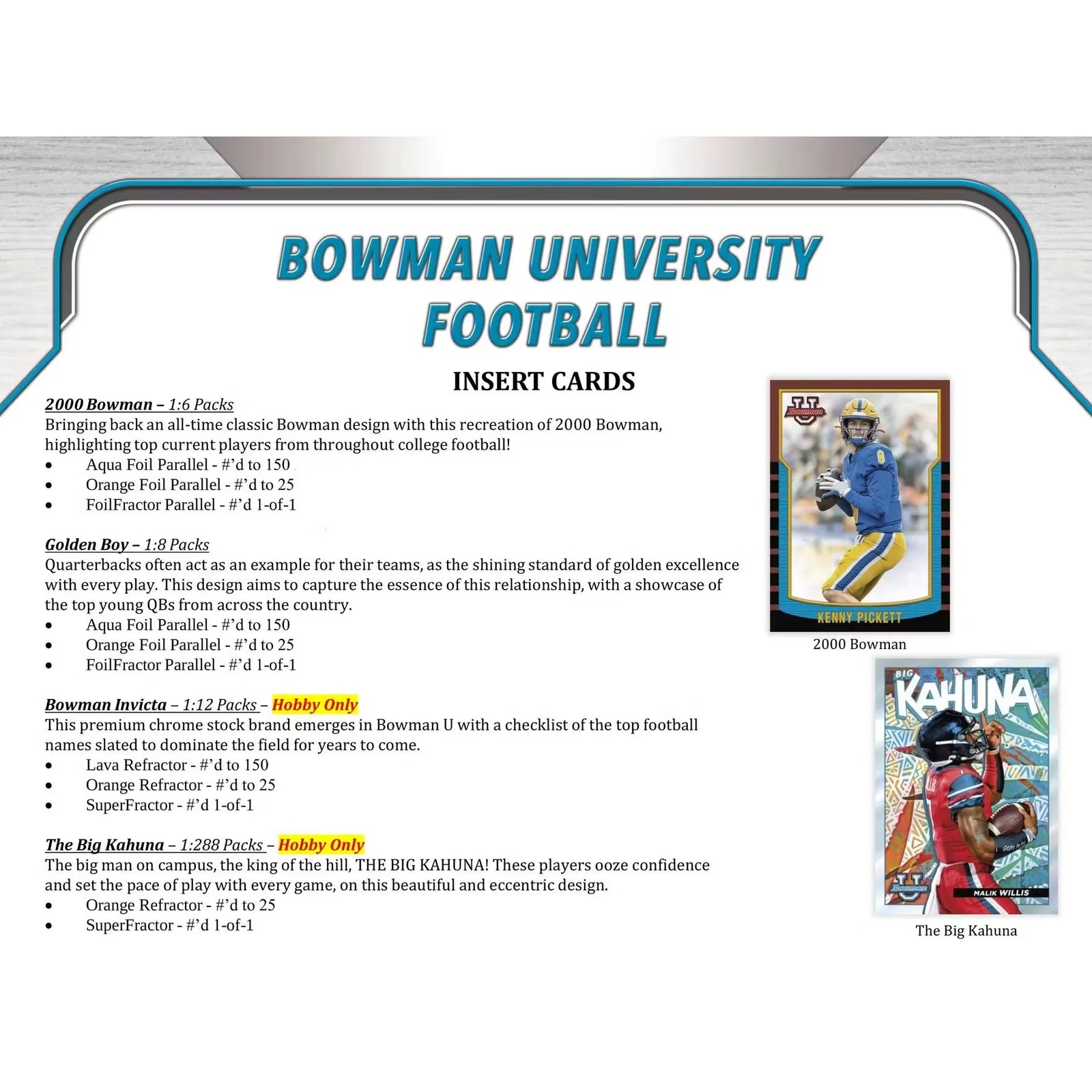 2022 Bowman University Football Hobby 12-Box Case (Ships Sealed Only) - D