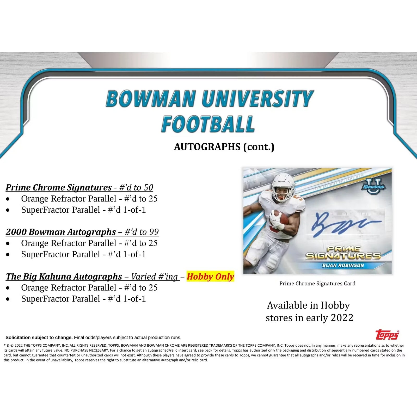 2022 Bowman University Football Hobby Box (Ships Sealed Only) - D
