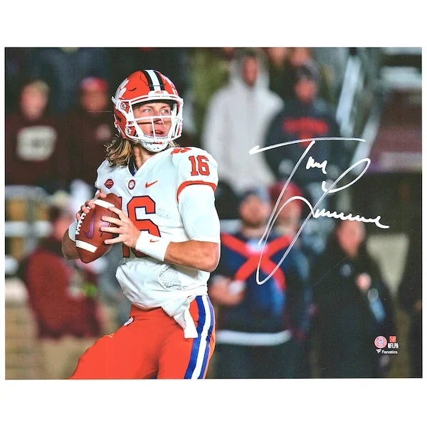 Trevor Lawrence Signed 8 x 10 Clemson Tigers Photo | Jersey Dropping Back