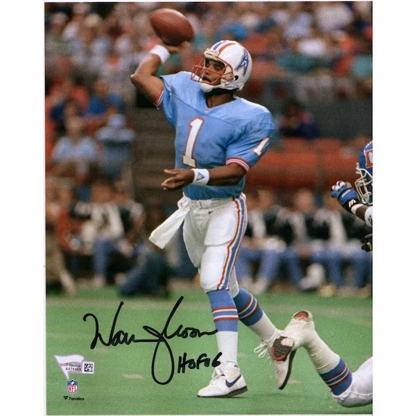 Warren Moon Signed Houston Oilers 8 x 10 Photograph | HOF 06 Inscription