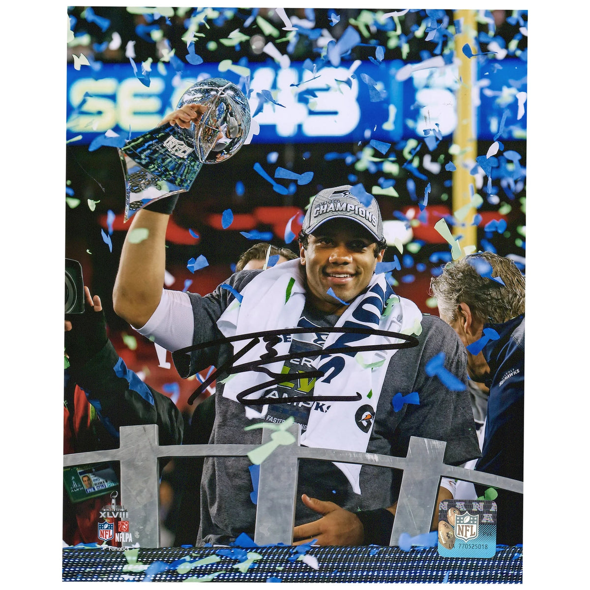 Russell Wilson Signed 8 x 10 Super Bowl Trophy Photograph | Seahawks | W08FBWI0115