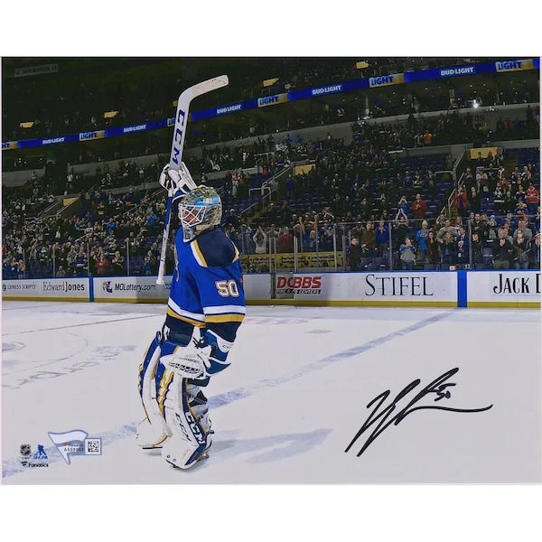 Jordan Binnington Signed St. Louis Blues 8 x 10 Photograph | Stick Salute