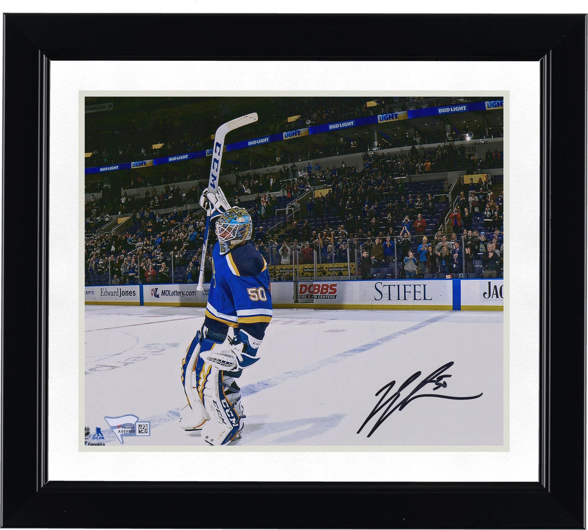 Jordan Binnington Signed St. Louis Blues 8 x 10 Photograph | Stick Salute