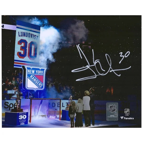 Henrik Lundqvist Signed 8 x 10 Banner Raising Photo | New York Rangers