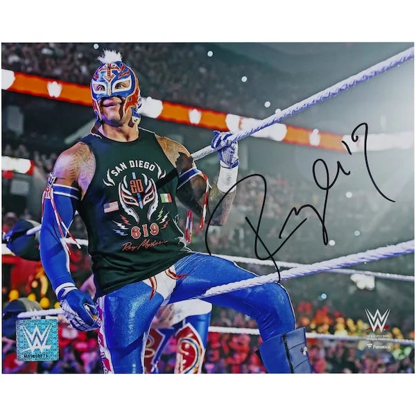 Rey Mysterio Signed 8 x 10 Photograph | Blue Gear on Ropes