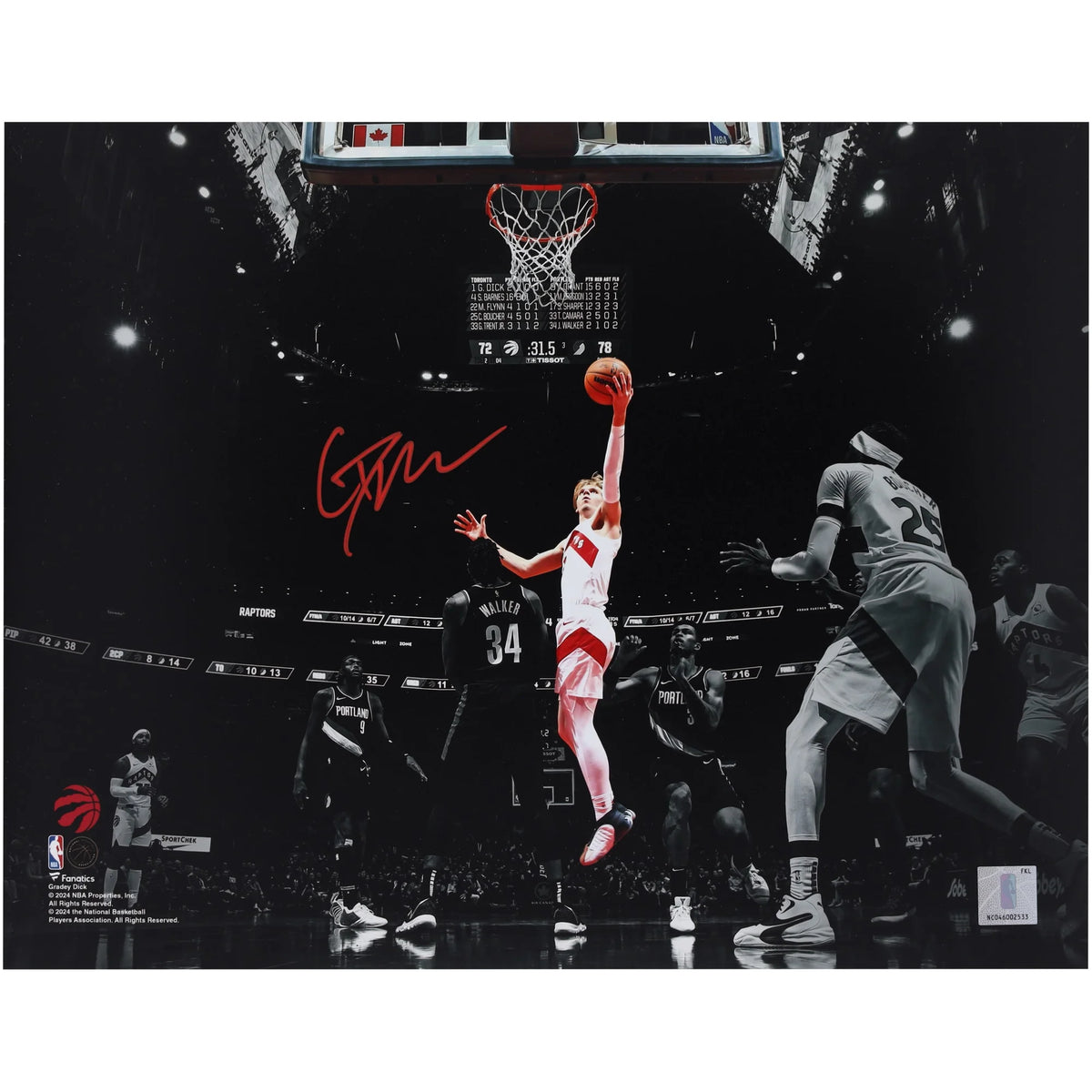 Gradey Dick Signed 11 x 14 Spotlight Photograph | Toronto Raptors